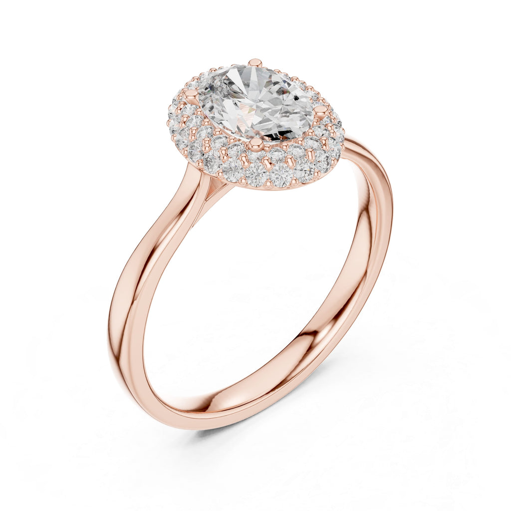 Elisora Classic Oval Halo Engagement Ring | Moissanite or Lab Diamond | 10K/14K Gold or Silver | Micro Pavé Halo Oval Ring