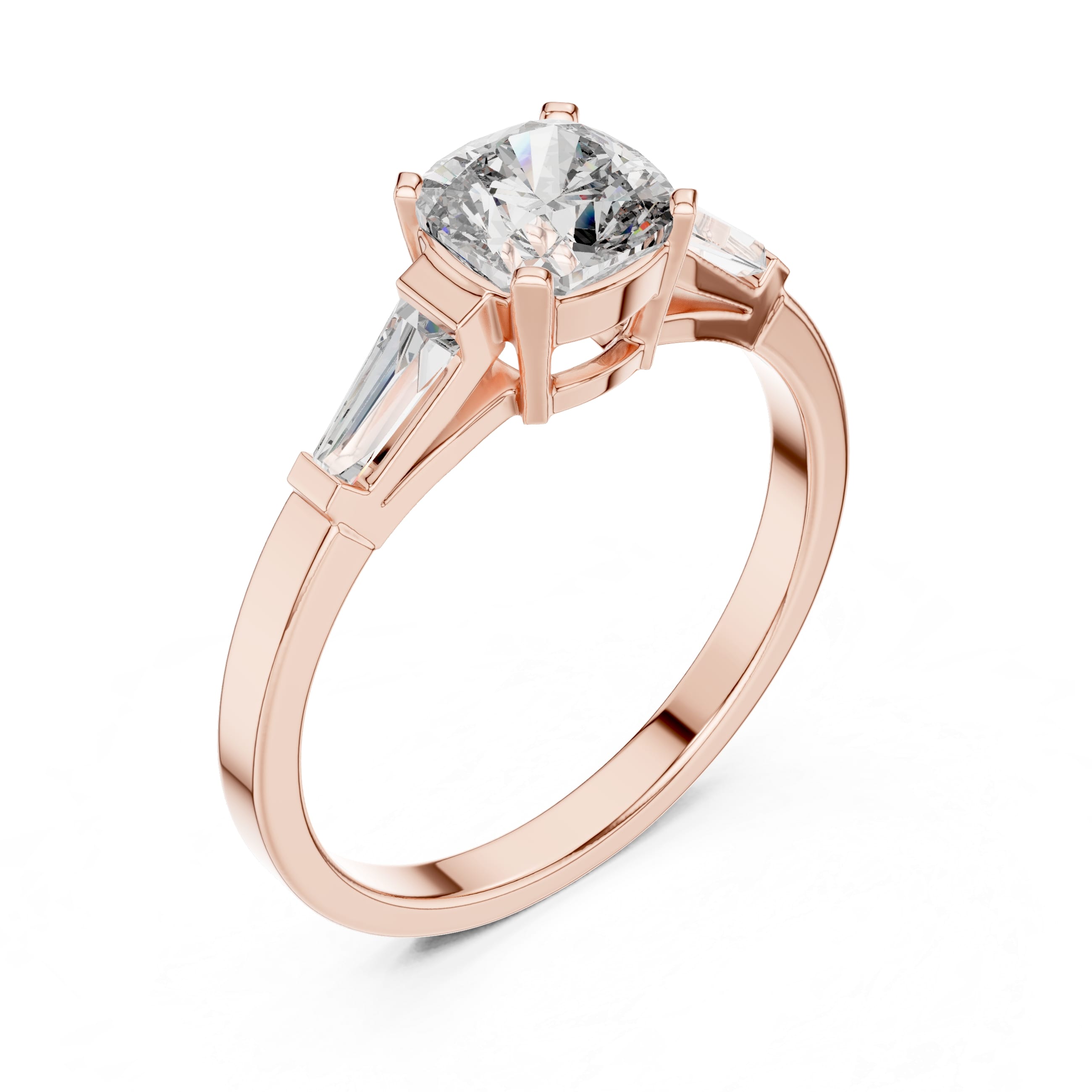 Elisora Tapered Baguette Solitaire Ring | Round Brilliant Center with Baguette Side Stones | Moissanite or Lab Diamond in 10K/14K Gold or Silver