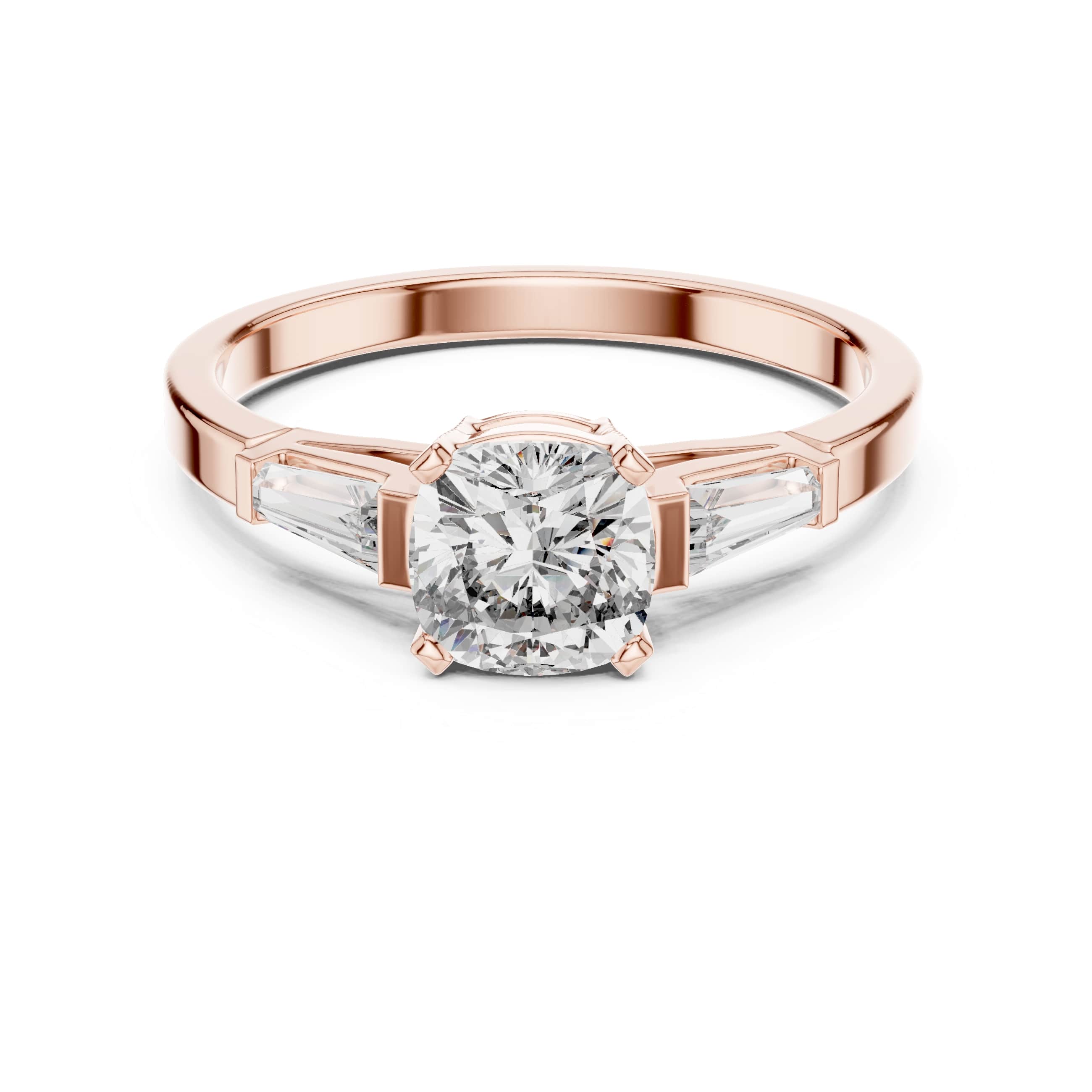 Elisora Tapered Baguette Solitaire Ring | Round Brilliant Center with Baguette Side Stones | Moissanite or Lab Diamond in 10K/14K Gold or Silver