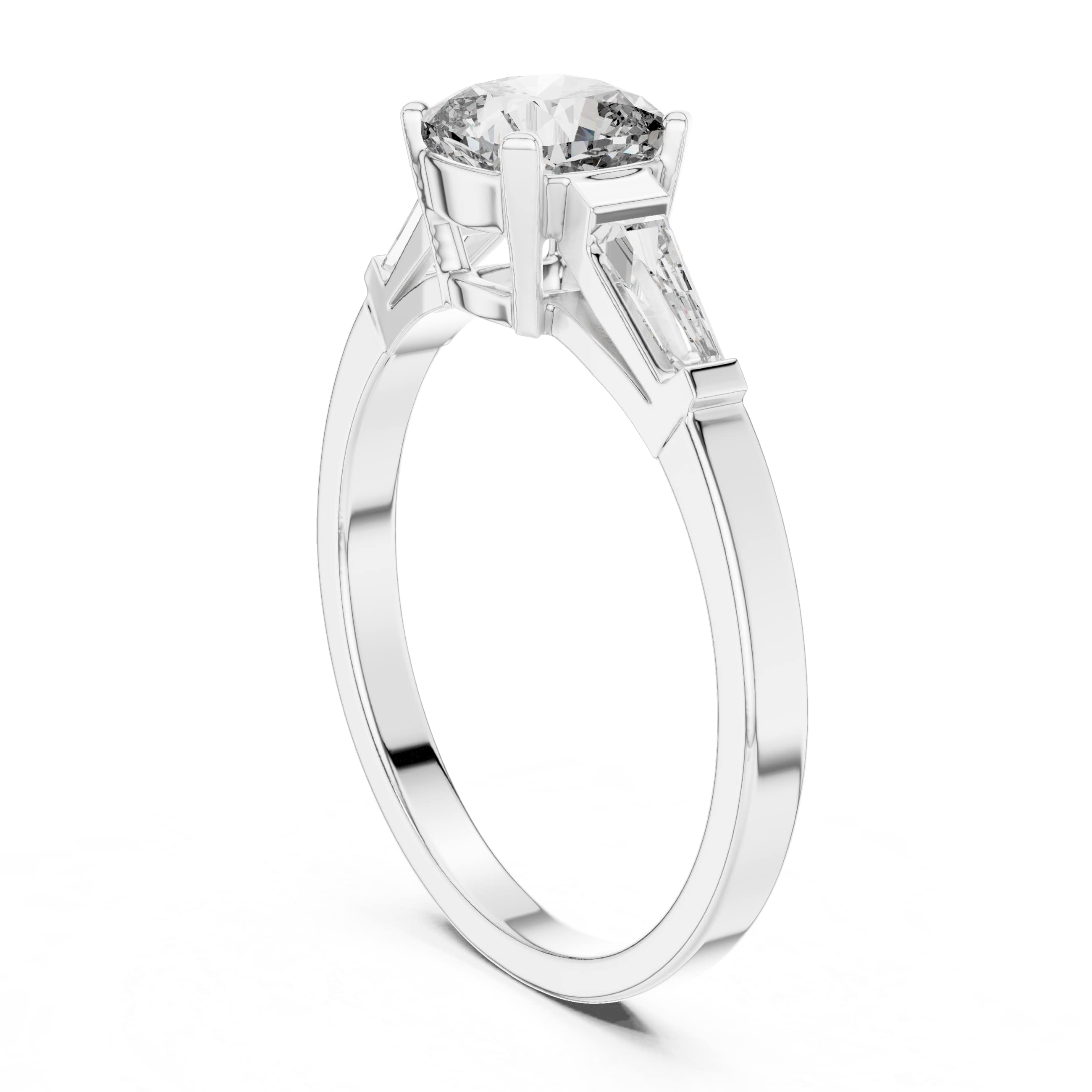 Elisora Tapered Baguette Solitaire Ring | Round Brilliant Center with Baguette Side Stones | Moissanite or Lab Diamond in 10K/14K Gold or Silver