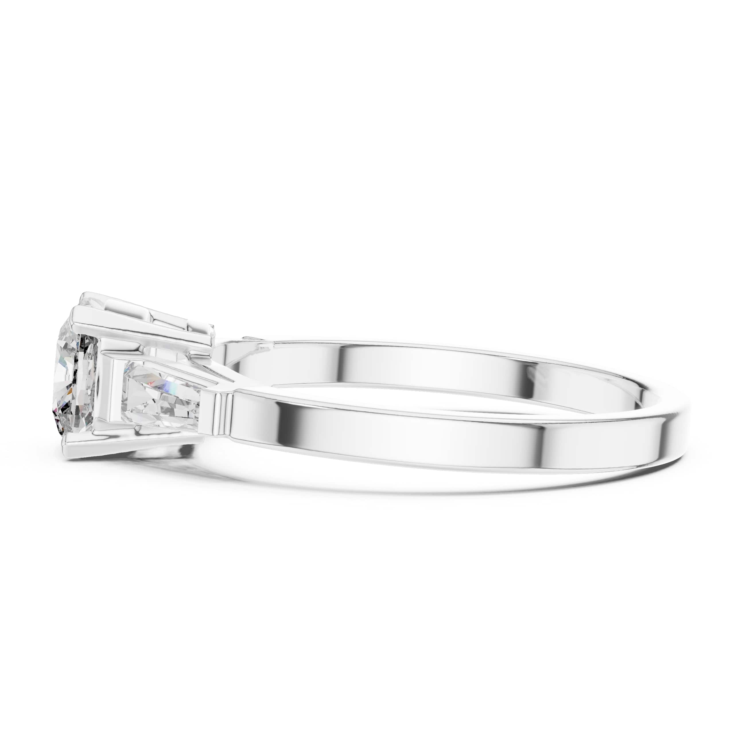 Elisora Tapered Baguette Solitaire Ring | Round Brilliant Center with Baguette Side Stones | Moissanite or Lab Diamond in 10K/14K Gold or Silver