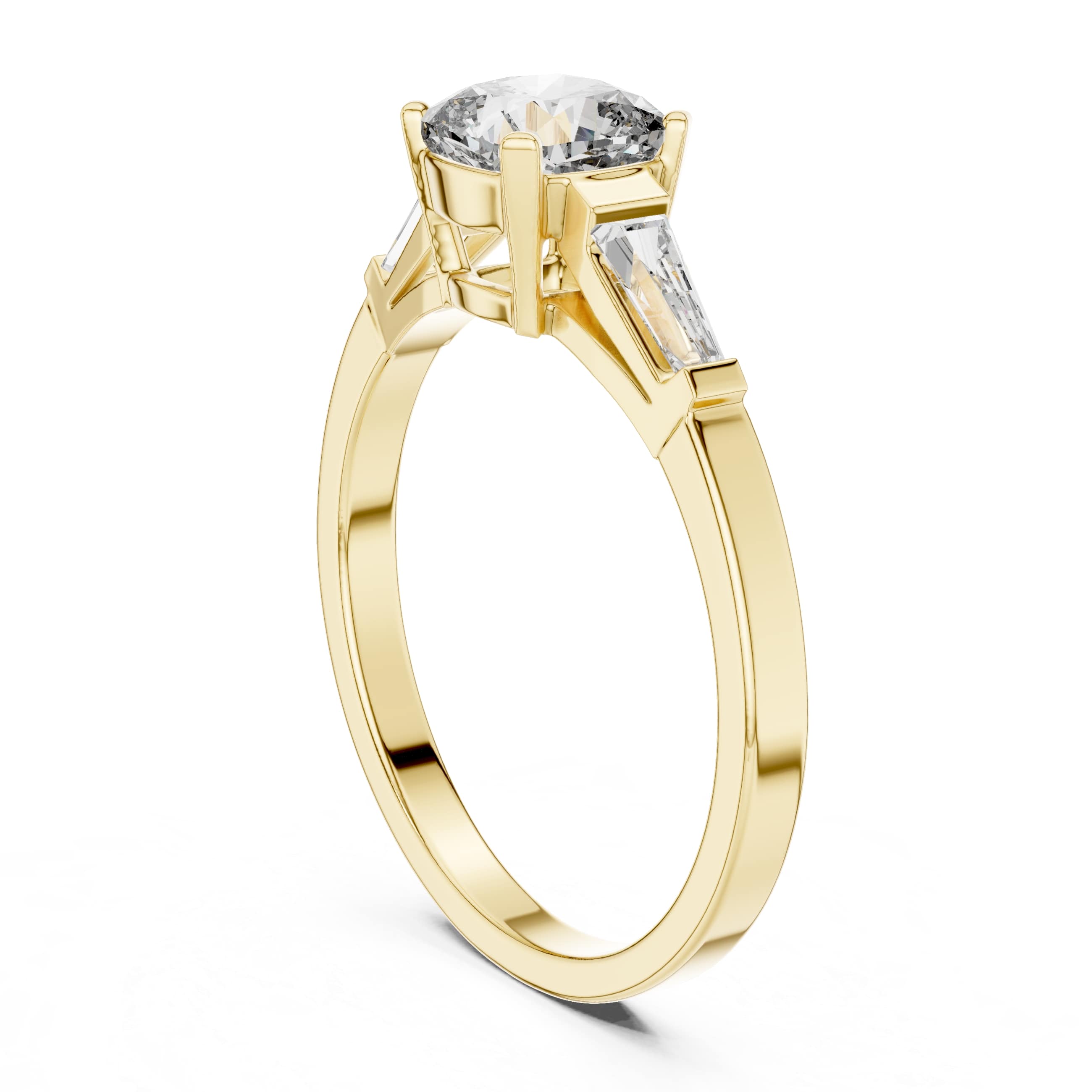 Elisora Tapered Baguette Solitaire Ring | Round Brilliant Center with Baguette Side Stones | Moissanite or Lab Diamond in 10K/14K Gold or Silver