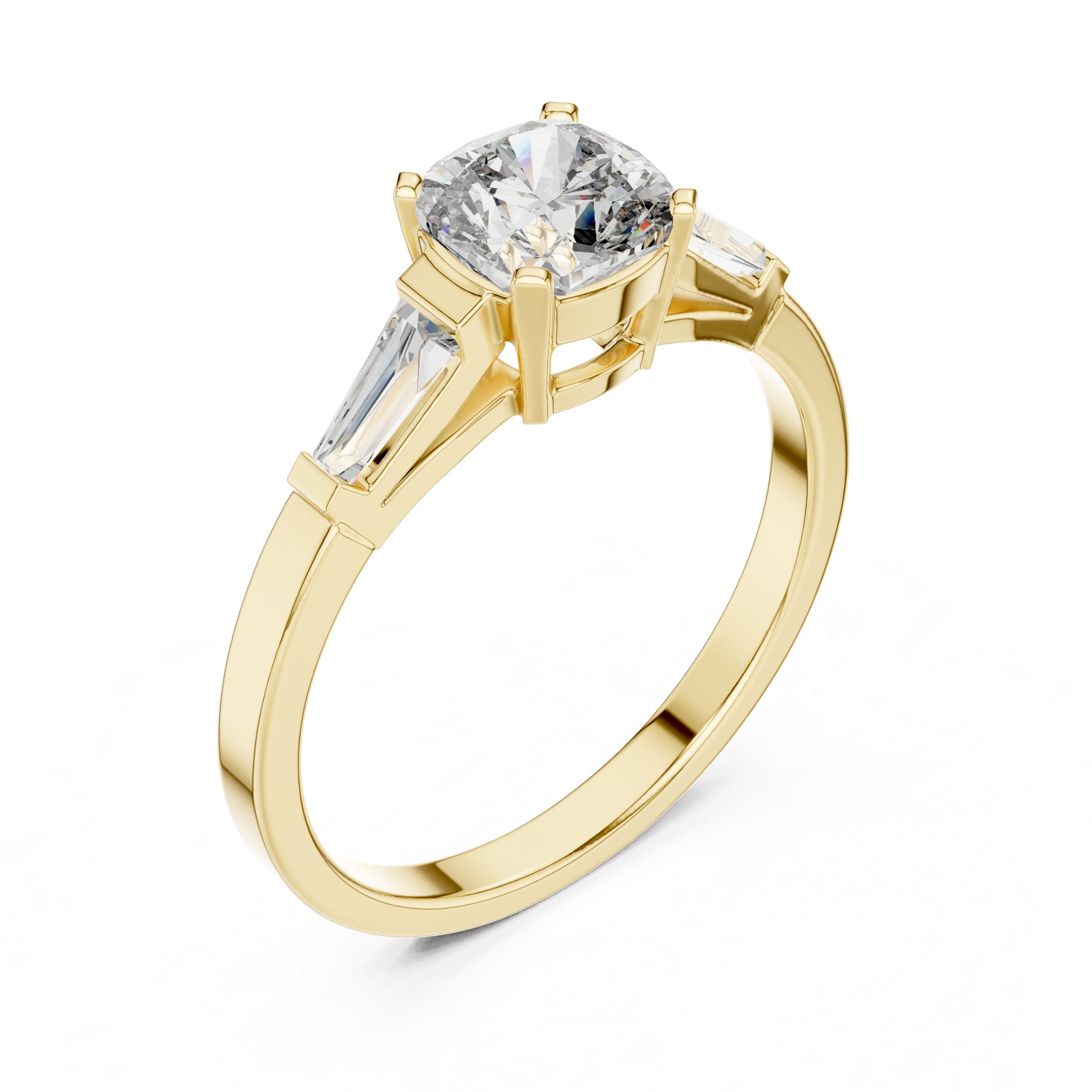 Elisora Tapered Baguette Solitaire Ring | Round Brilliant Center with Baguette Side Stones | Moissanite or Lab Diamond in 10K/14K Gold or Silver
