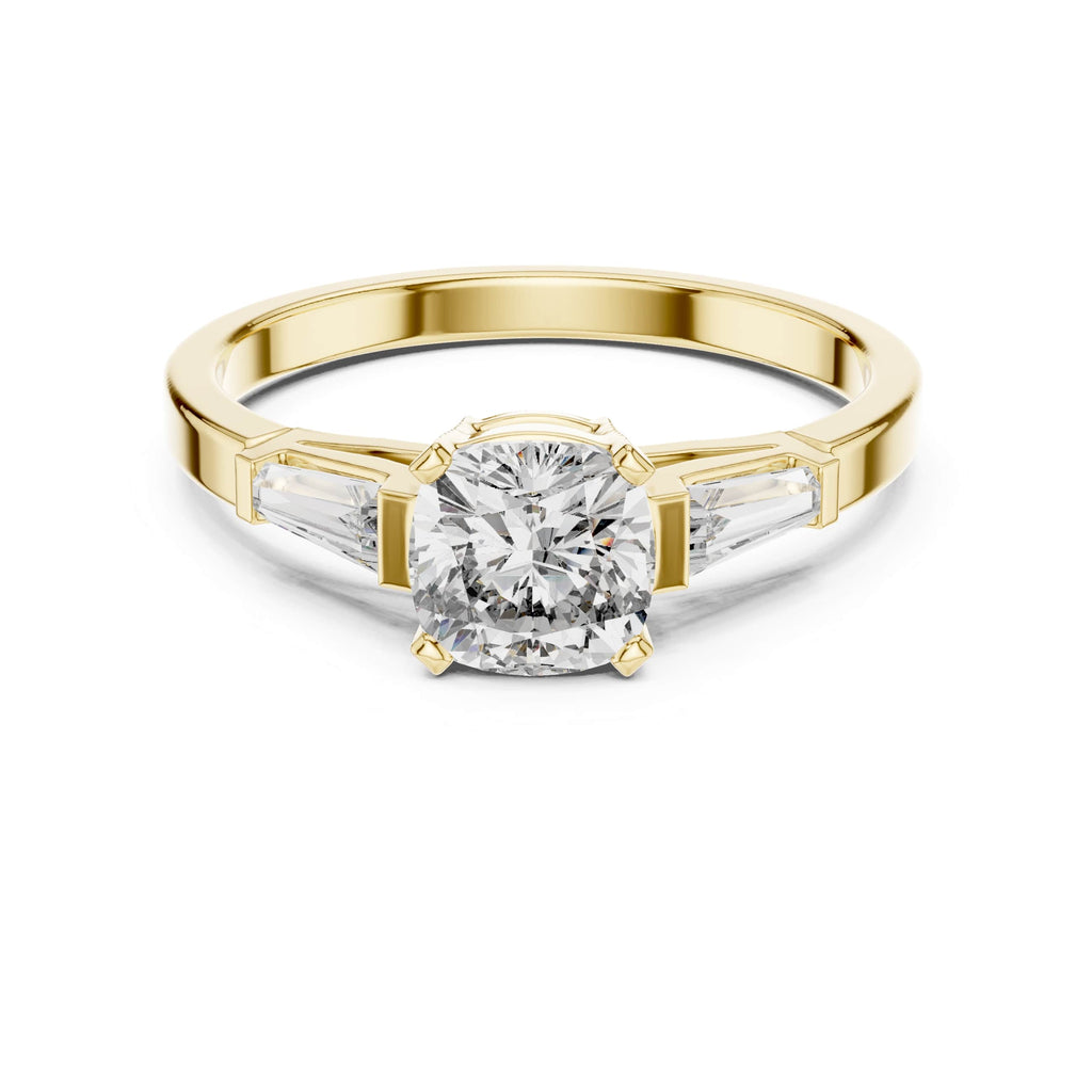 Elisora Tapered Baguette Solitaire Ring | Round Brilliant Center with Baguette Side Stones | Moissanite or Lab Diamond in 10K/14K Gold or Silver