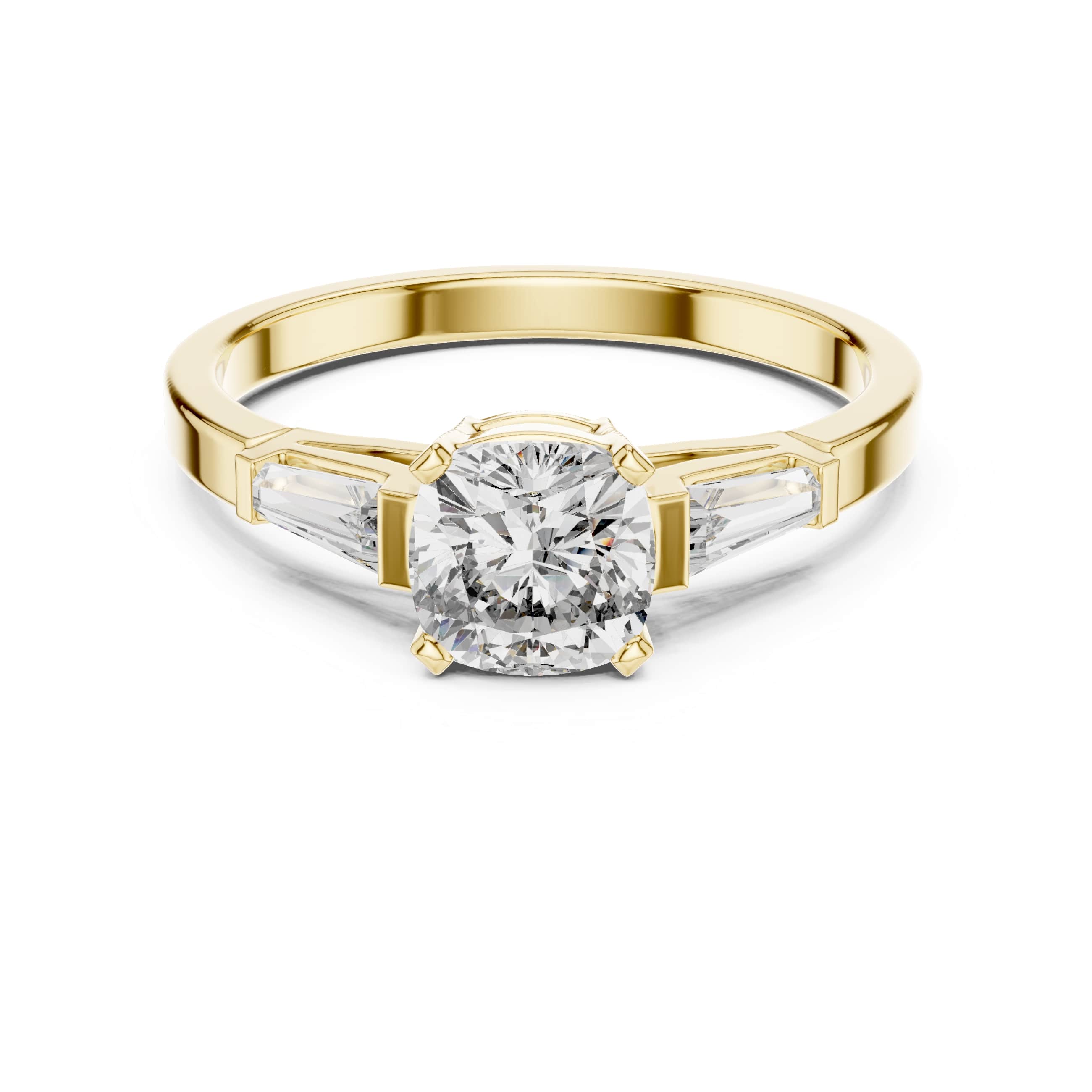 Elisora Tapered Baguette Solitaire Ring | Round Brilliant Center with Baguette Side Stones | Moissanite or Lab Diamond in 10K/14K Gold or Silver