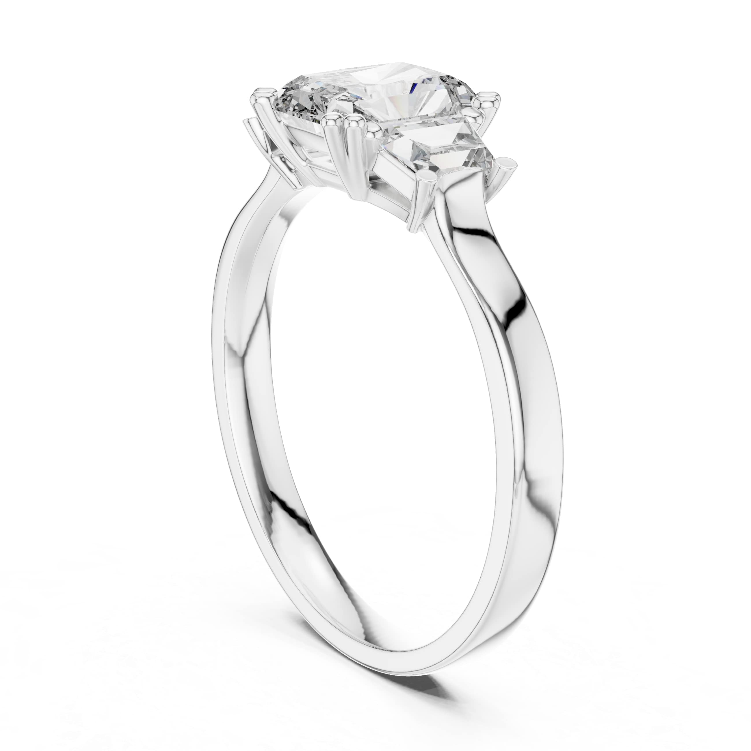 Elisora Radiant Three-Stone Engagement Ring | Radiant Cut Center with Baguette Side Stones | Moissanite or Lab Diamond in 10K/14K Gold or Silver
