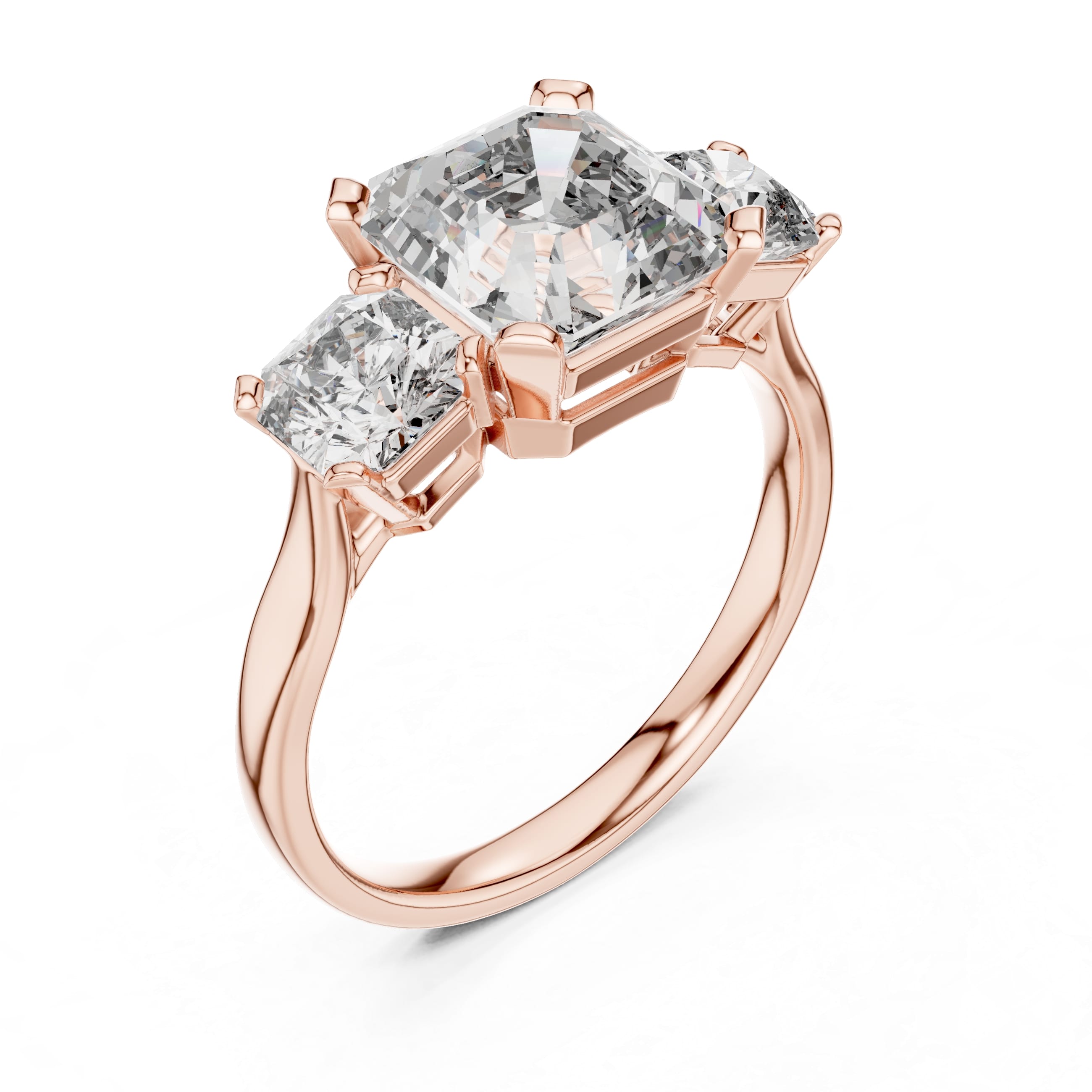 Elisora Octagon Three-Stone Engagement Ring | Emerald-Style Center with Radiant Side Stones | Moissanite or Lab Diamond in 10K/14K Gold or Silver