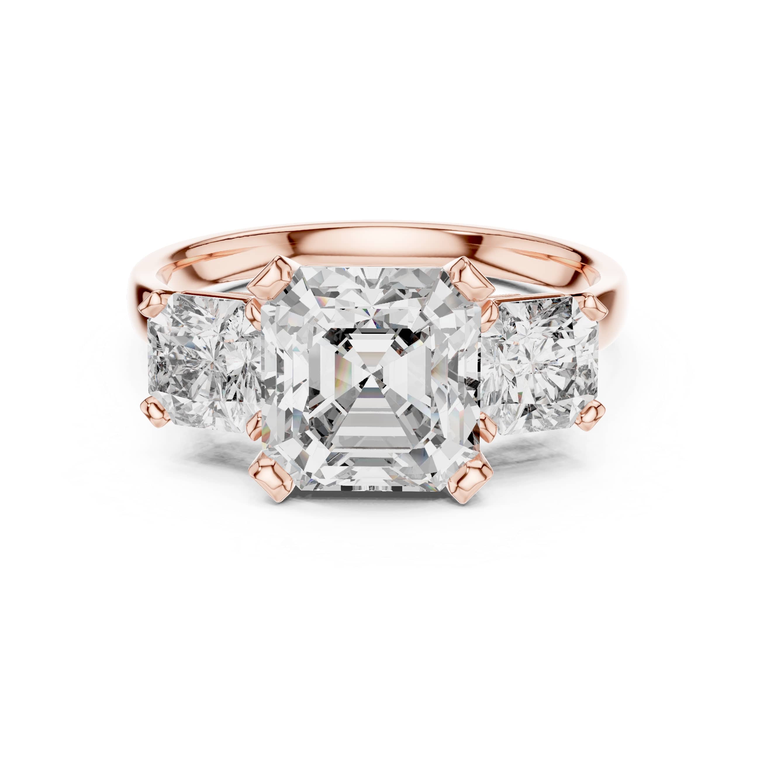 Elisora Octagon Three-Stone Engagement Ring | Emerald-Style Center with Radiant Side Stones | Moissanite or Lab Diamond in 10K/14K Gold or Silver