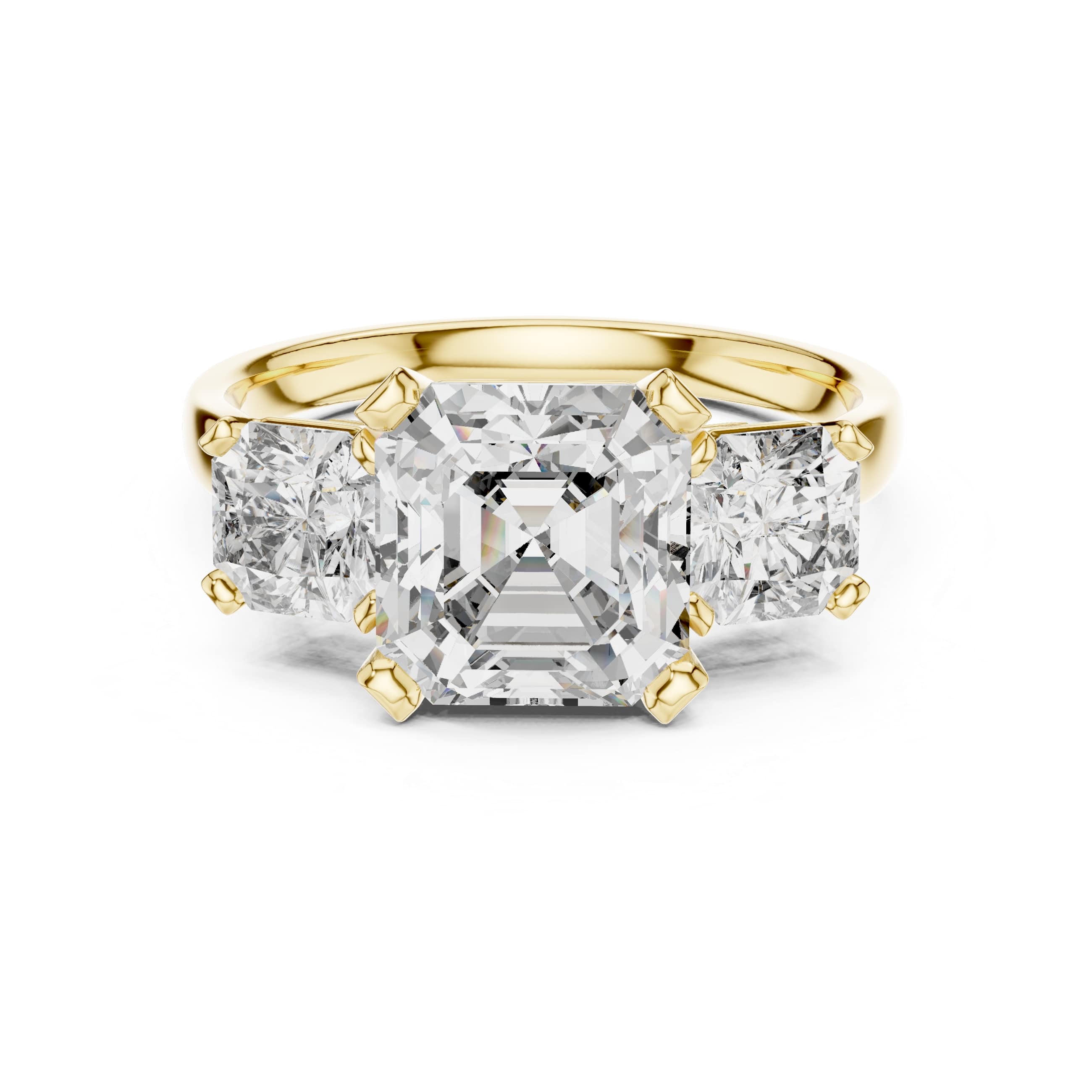Elisora Octagon Three-Stone Engagement Ring | Emerald-Style Center with Radiant Side Stones | Moissanite or Lab Diamond in 10K/14K Gold or Silver