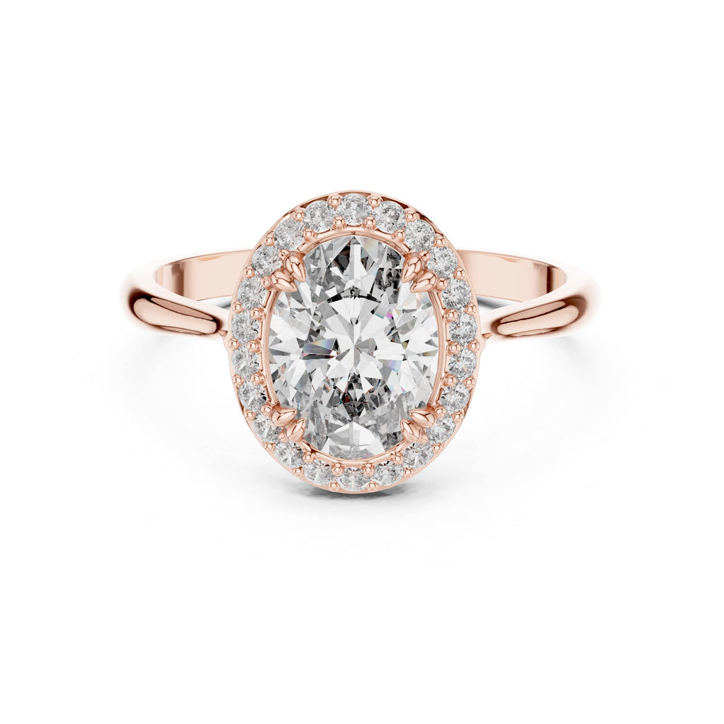 Elisora Oval Halo Engagement Ring | Classic Oval Cut with Diamond Halo | Moissanite or Lab Diamond in 10K/14K Gold or Silver