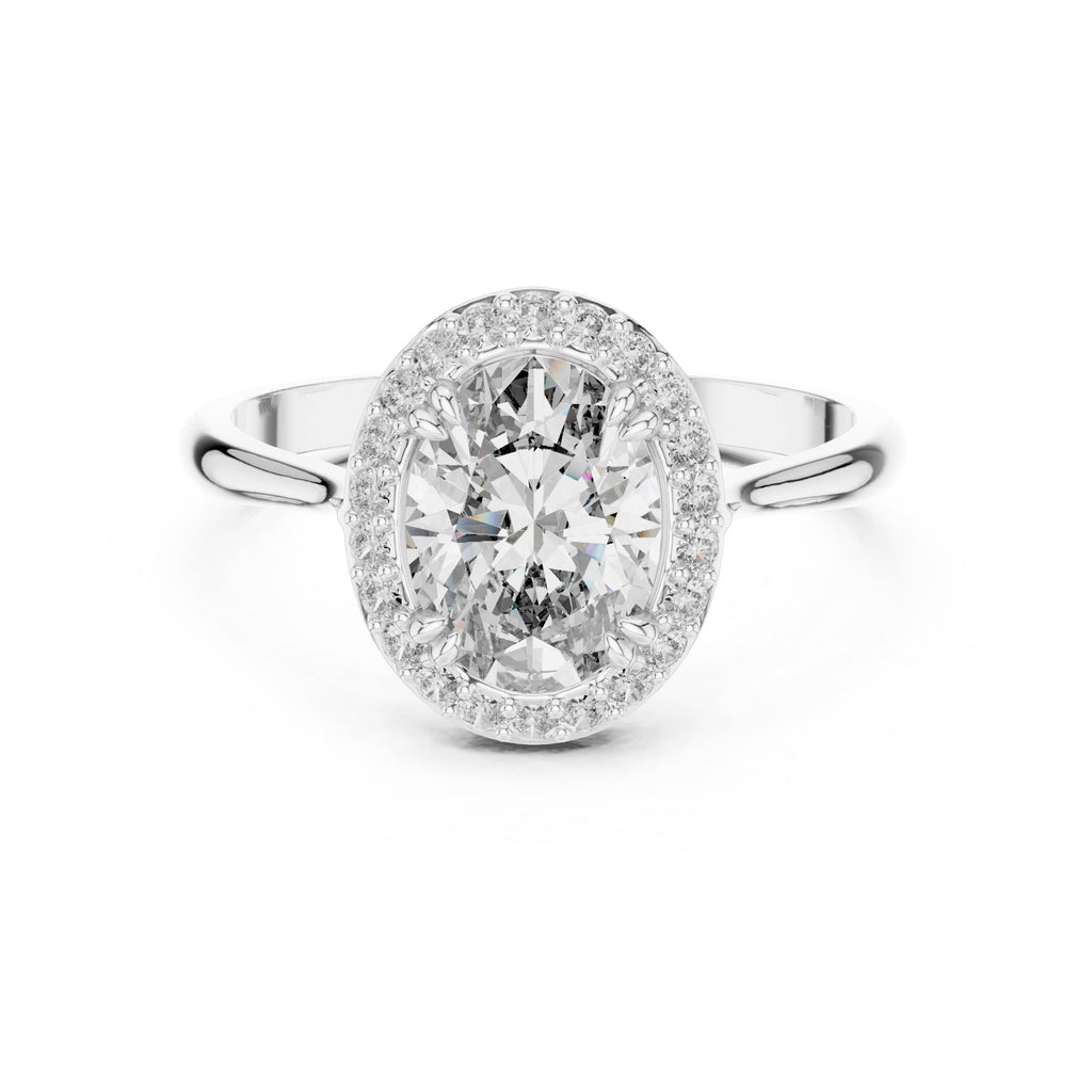 Elisora Oval Halo Engagement Ring | Classic Oval Cut with Diamond Halo | Moissanite or Lab Diamond in 10K/14K Gold or Silver