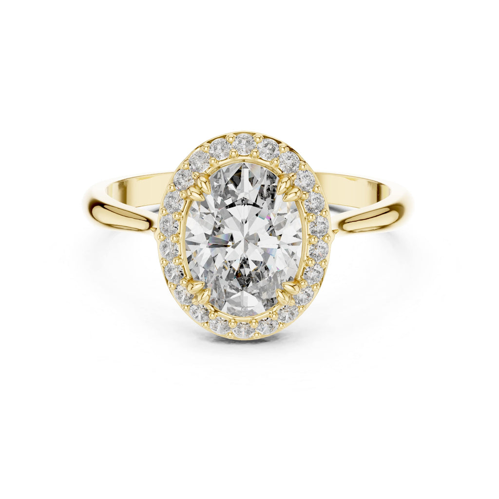Elisora Oval Halo Engagement Ring | Classic Oval Cut with Diamond Halo | Moissanite or Lab Diamond in 10K/14K Gold or Silver