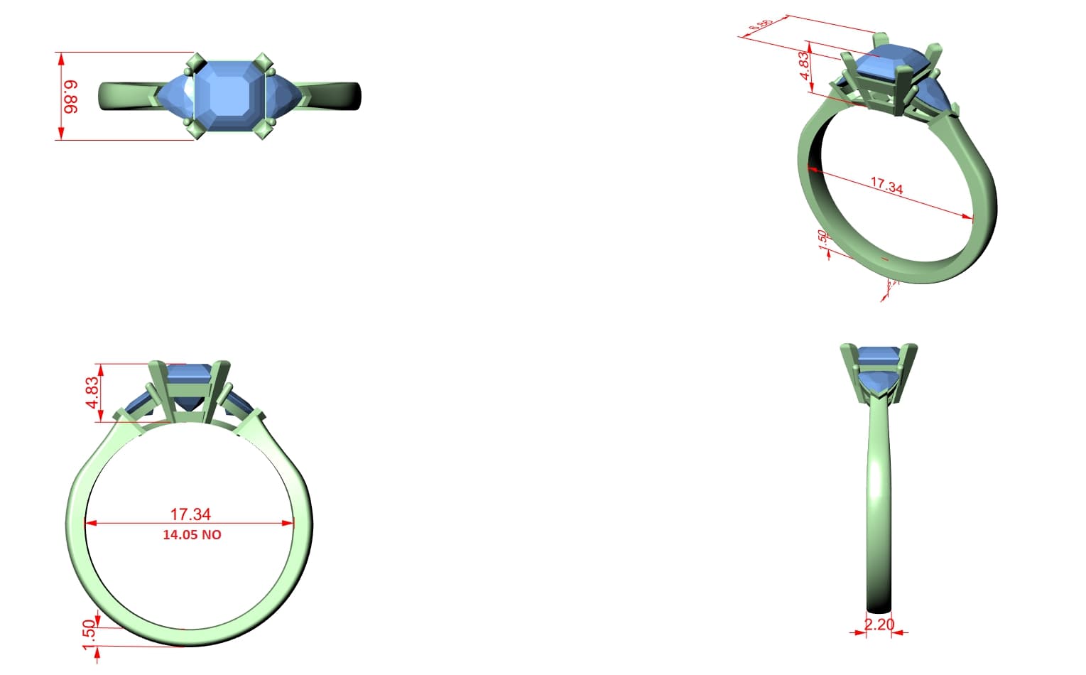Elisora Emerald Cut Three-Stone Engagement Ring | Trillion Side Stones | Moissanite or Lab Diamond in 10K/14K Gold or Silver