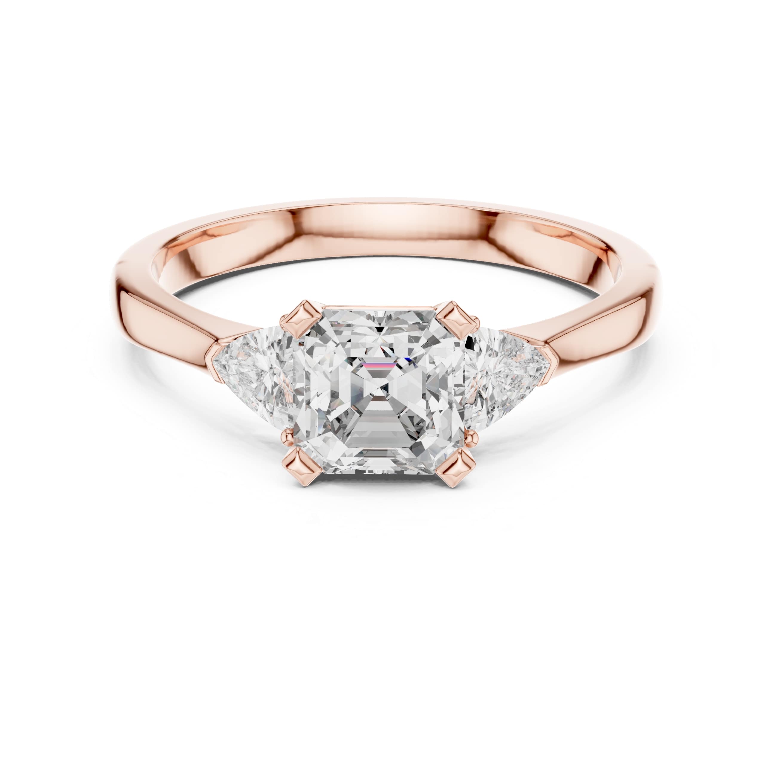 Elisora Emerald Cut Three-Stone Engagement Ring | Trillion Side Stones | Moissanite or Lab Diamond in 10K/14K Gold or Silver