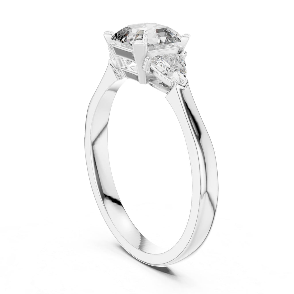 Elisora Emerald Cut Three-Stone Engagement Ring | Trillion Side Stones | Moissanite or Lab Diamond in 10K/14K Gold or Silver