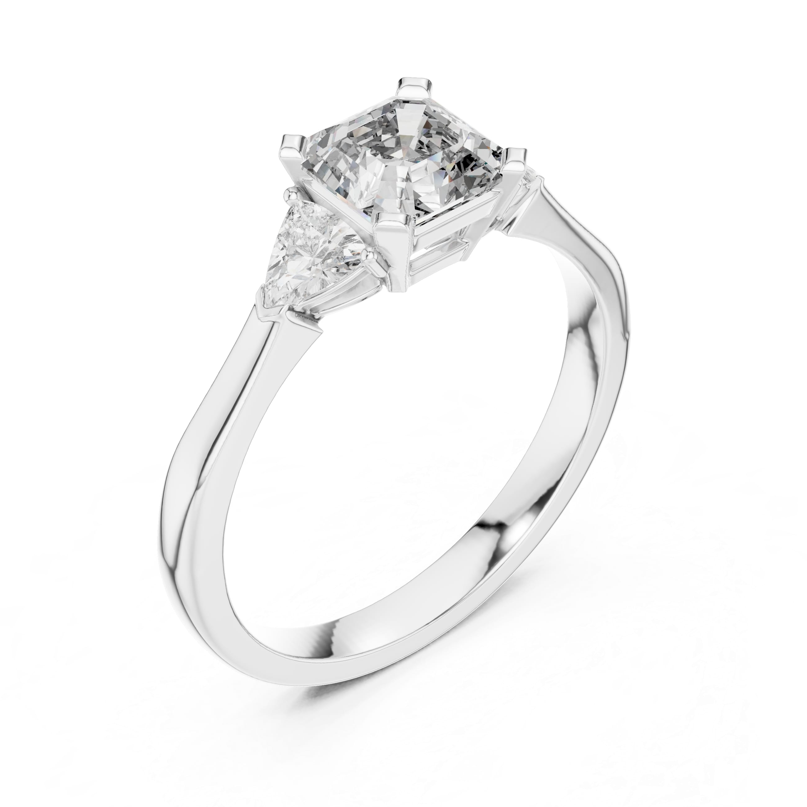 Elisora Emerald Cut Three-Stone Engagement Ring | Trillion Side Stones | Moissanite or Lab Diamond in 10K/14K Gold or Silver