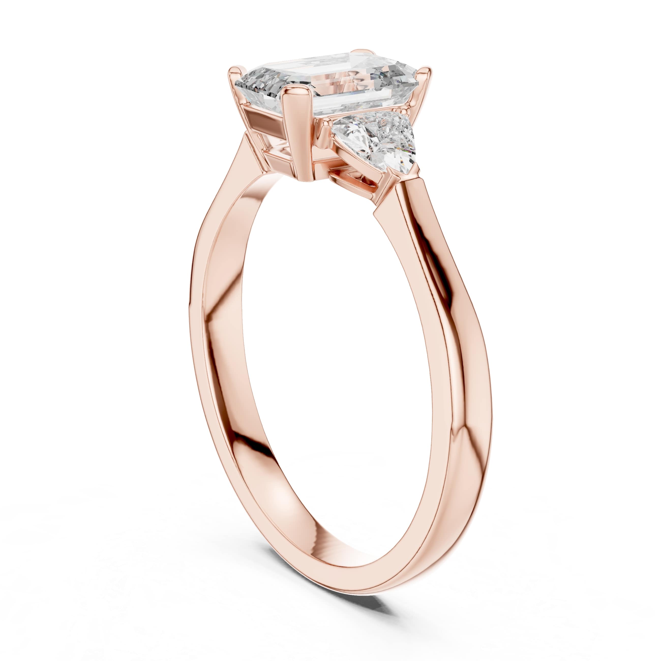 Elisora Emerald Cut Three-Stone Engagement Ring | Trillion Side Stones | Moissanite or Lab Diamond in 10K/14K Gold or Silver