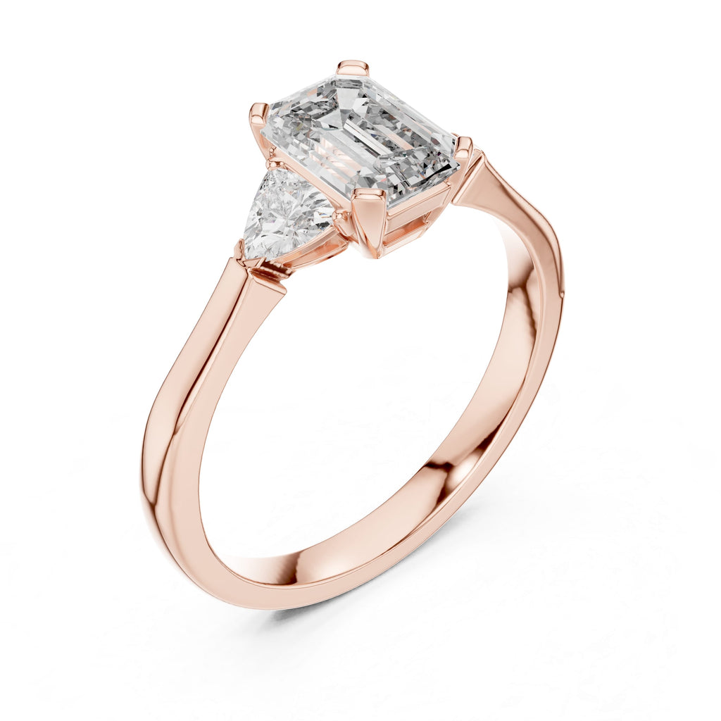 Elisora Emerald Cut Three-Stone Engagement Ring | Trillion Side Stones | Moissanite or Lab Diamond in 10K/14K Gold or Silver