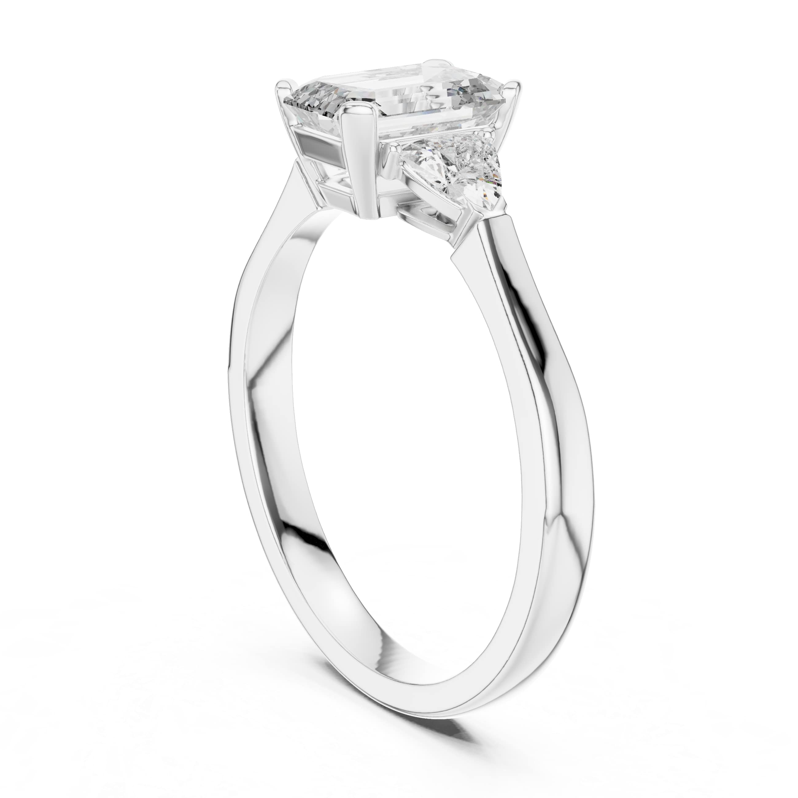 Elisora Emerald Cut Three-Stone Engagement Ring | Trillion Side Stones | Moissanite or Lab Diamond in 10K/14K Gold or Silver