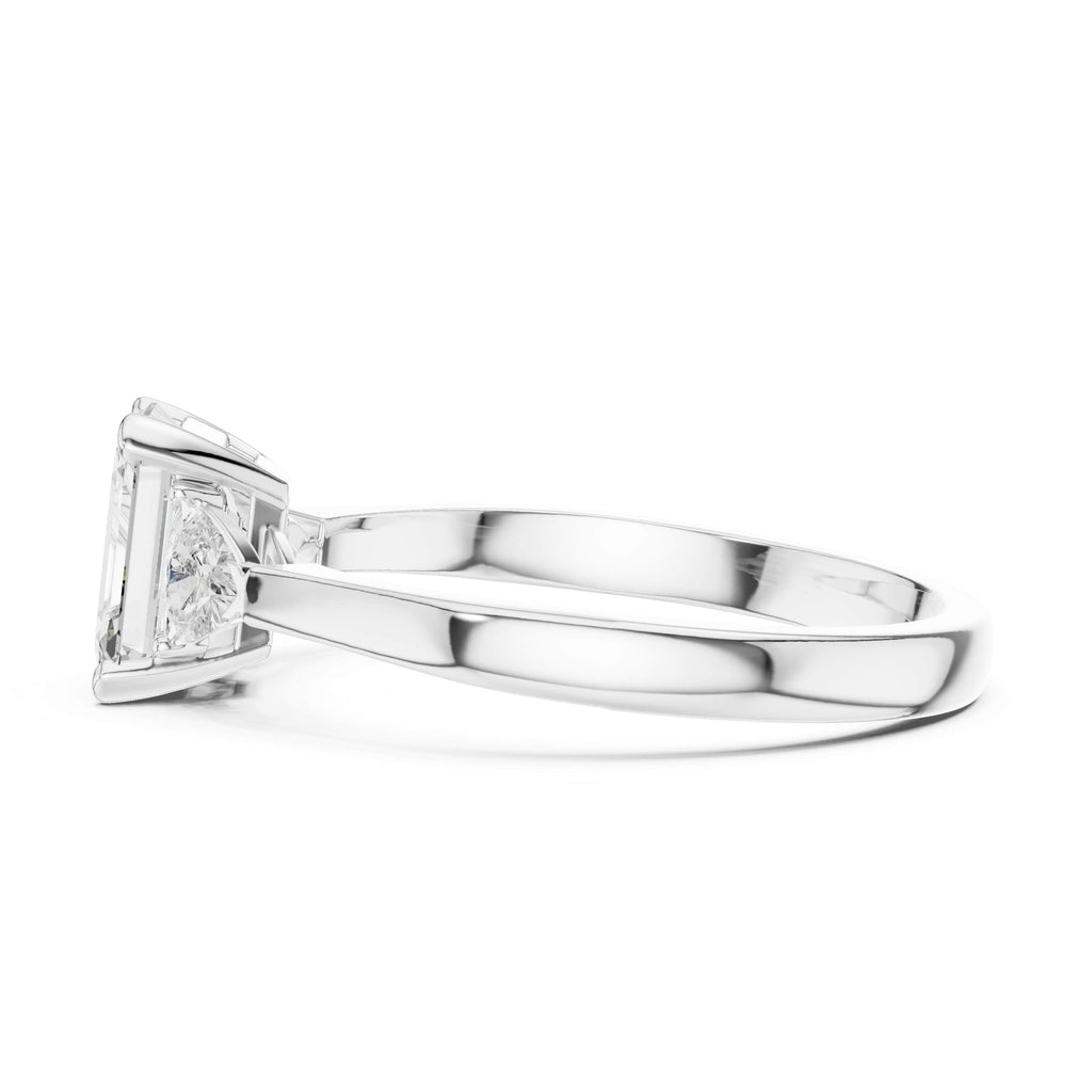 Elisora Emerald Cut Three-Stone Engagement Ring | Trillion Side Stones | Moissanite or Lab Diamond in 10K/14K Gold or Silver