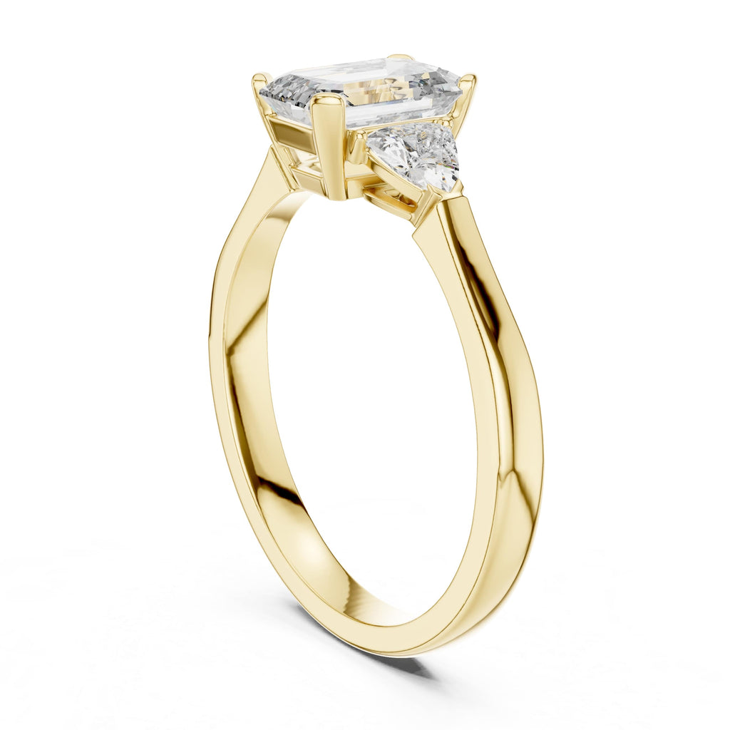 Elisora Emerald Cut Three-Stone Engagement Ring | Trillion Side Stones | Moissanite or Lab Diamond in 10K/14K Gold or Silver