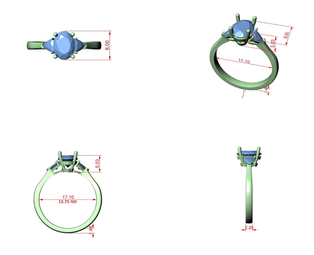 Elisora Oval Three-Stone Engagement Ring | Trillion Side Stones | Moissanite or Lab Diamond in 10K/14K Gold or Silver
