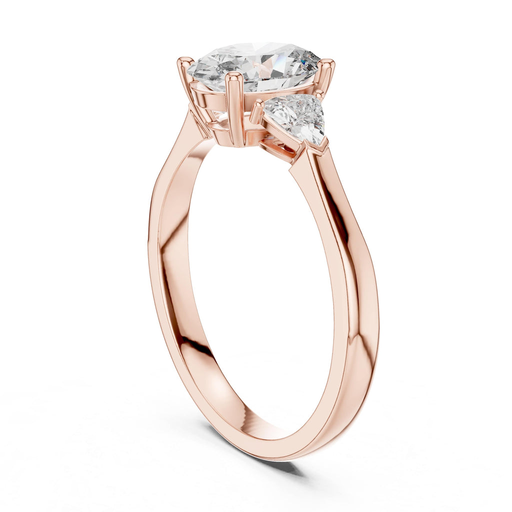 Elisora Oval Three-Stone Engagement Ring | Trillion Side Stones | Moissanite or Lab Diamond in 10K/14K Gold or Silver