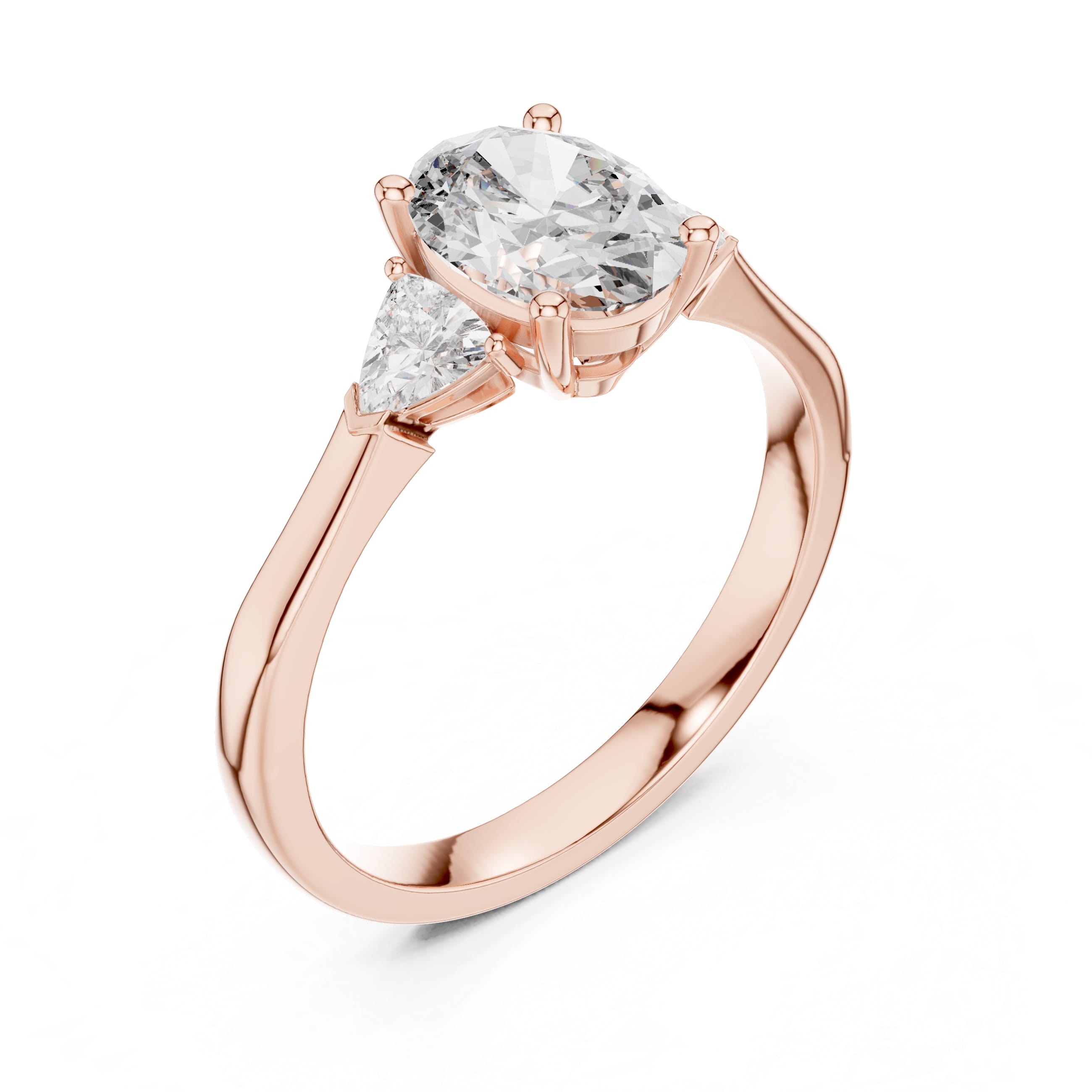 Elisora Oval Three-Stone Engagement Ring | Trillion Side Stones | Moissanite or Lab Diamond in 10K/14K Gold or Silver