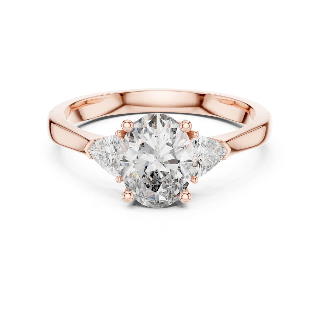 Elisora Oval Three-Stone Engagement Ring | Trillion Side Stones | Moissanite or Lab Diamond in 10K/14K Gold or Silver