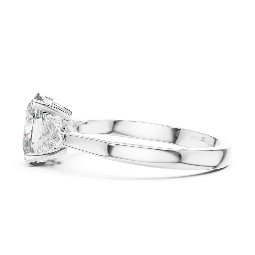 Elisora Oval Three-Stone Engagement Ring | Trillion Side Stones | Moissanite or Lab Diamond in 10K/14K Gold or Silver