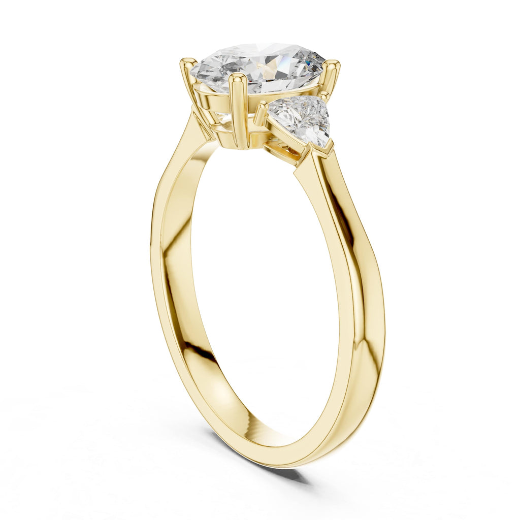 Elisora Oval Three-Stone Engagement Ring | Trillion Side Stones | Moissanite or Lab Diamond in 10K/14K Gold or Silver
