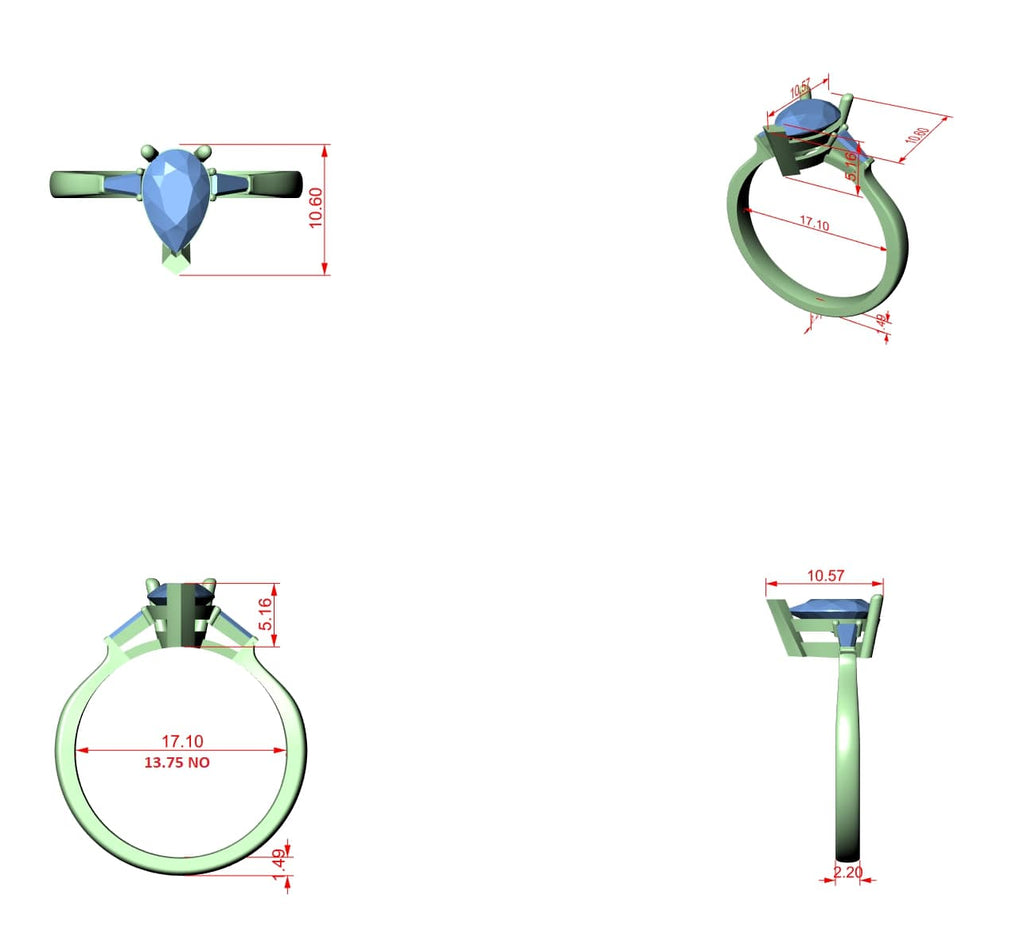 Elisora Pear-Cut Solitaire Engagement Ring | Moissanite or Lab Diamond with Baguette Side Stones in 10K/14K Gold or Silver