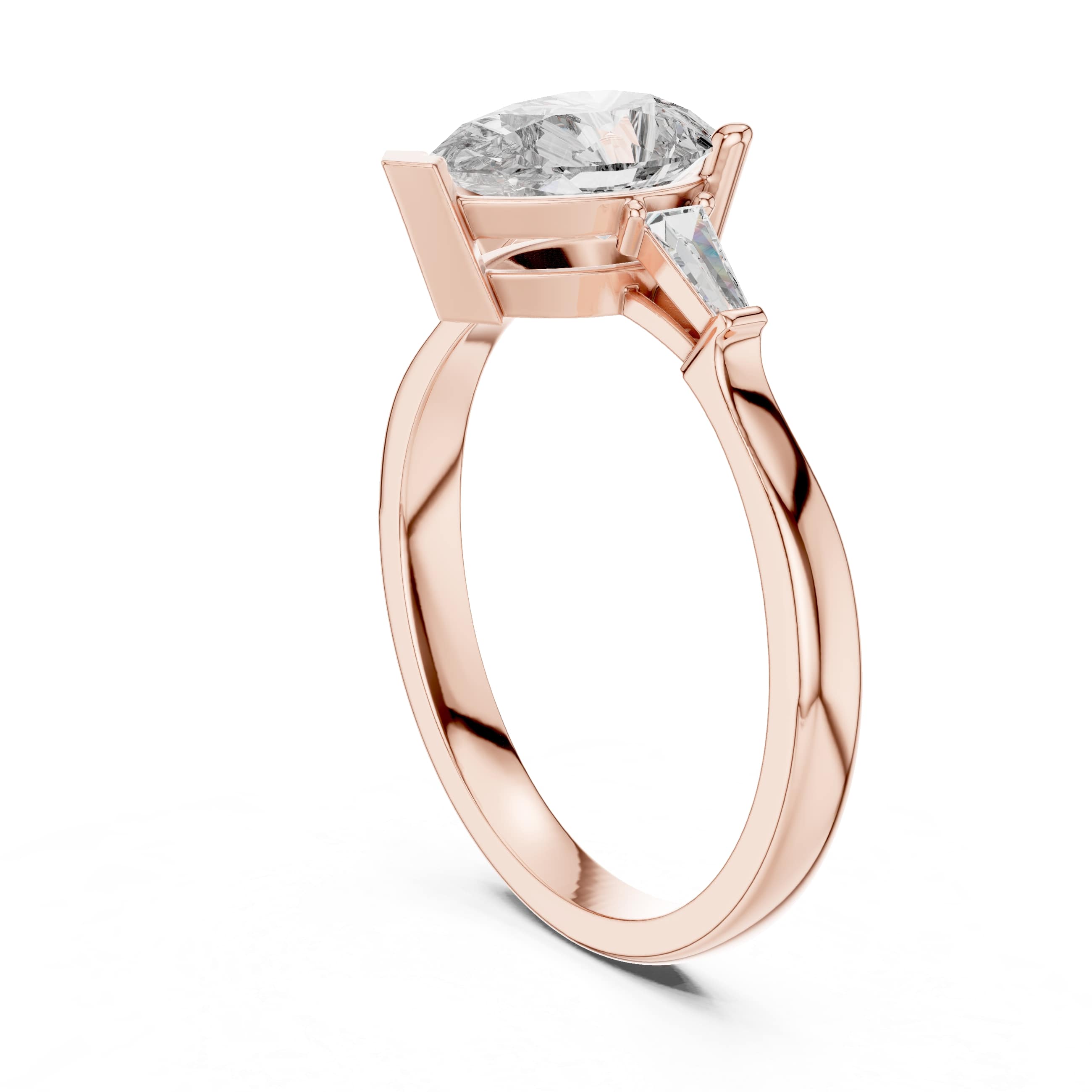 Elisora Pear-Cut Solitaire Engagement Ring | Moissanite or Lab Diamond with Baguette Side Stones in 10K/14K Gold or Silver