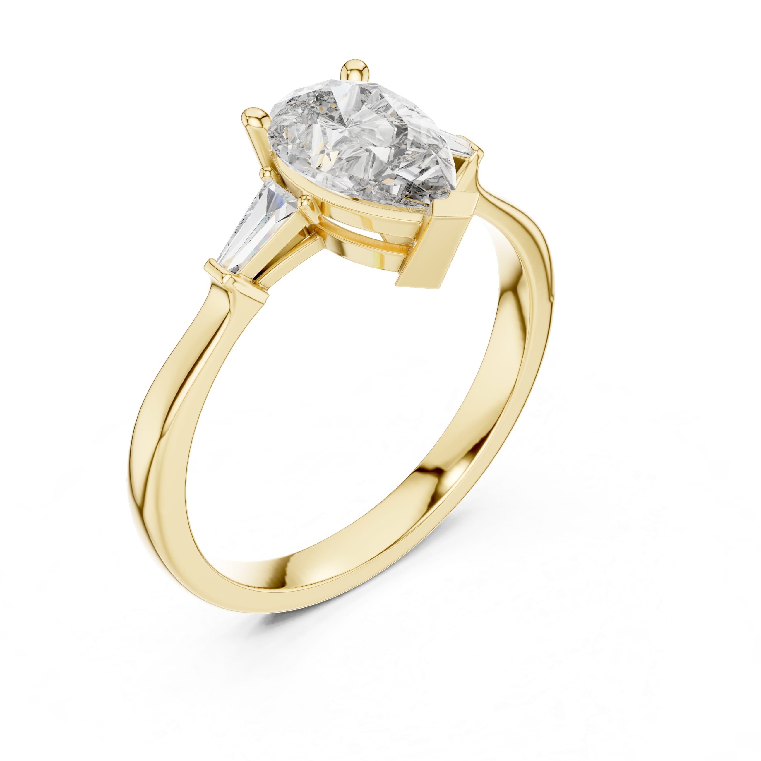 Elisora Pear-Cut Solitaire Engagement Ring | Moissanite or Lab Diamond with Baguette Side Stones in 10K/14K Gold or Silver