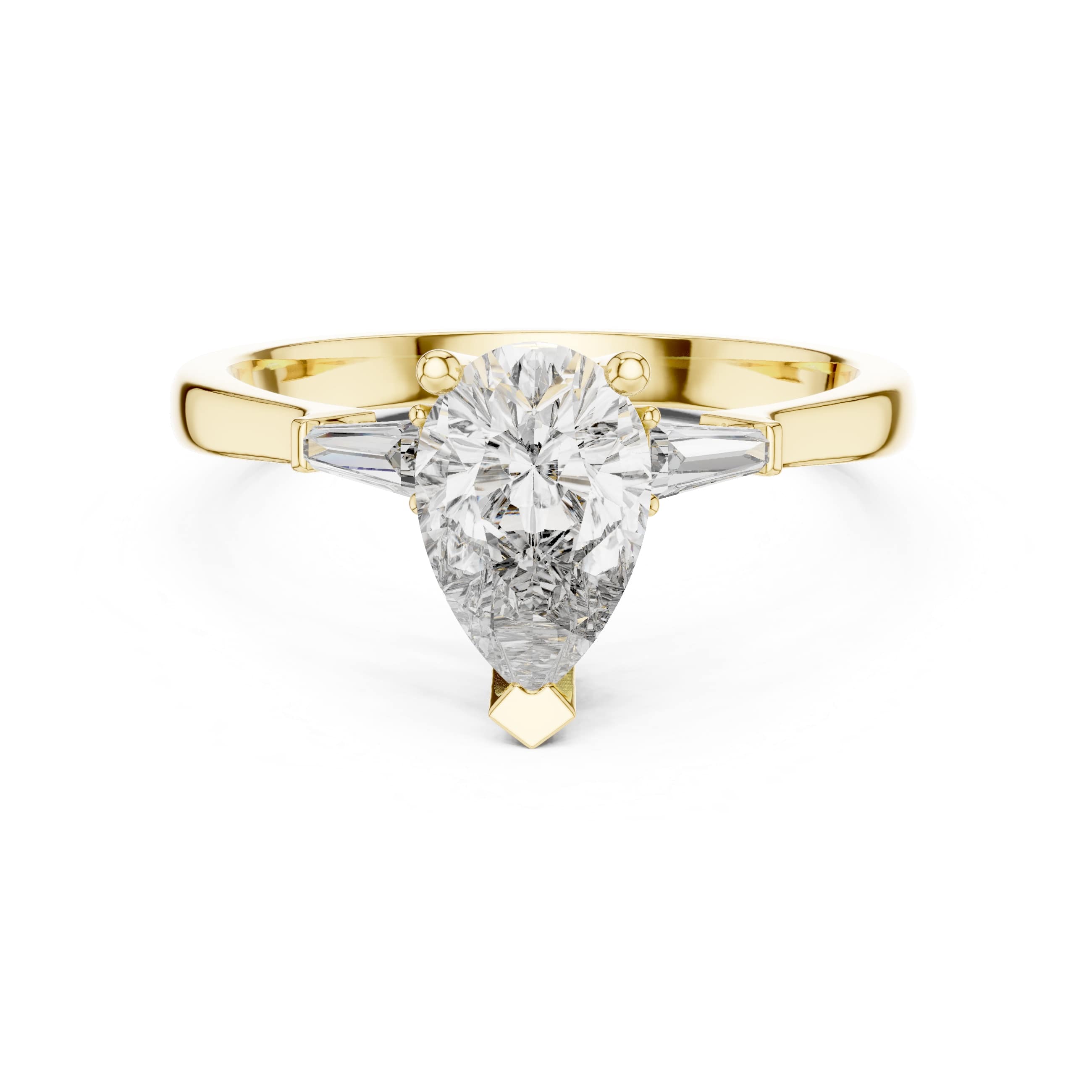 Elisora Pear-Cut Solitaire Engagement Ring | Moissanite or Lab Diamond with Baguette Side Stones in 10K/14K Gold or Silver