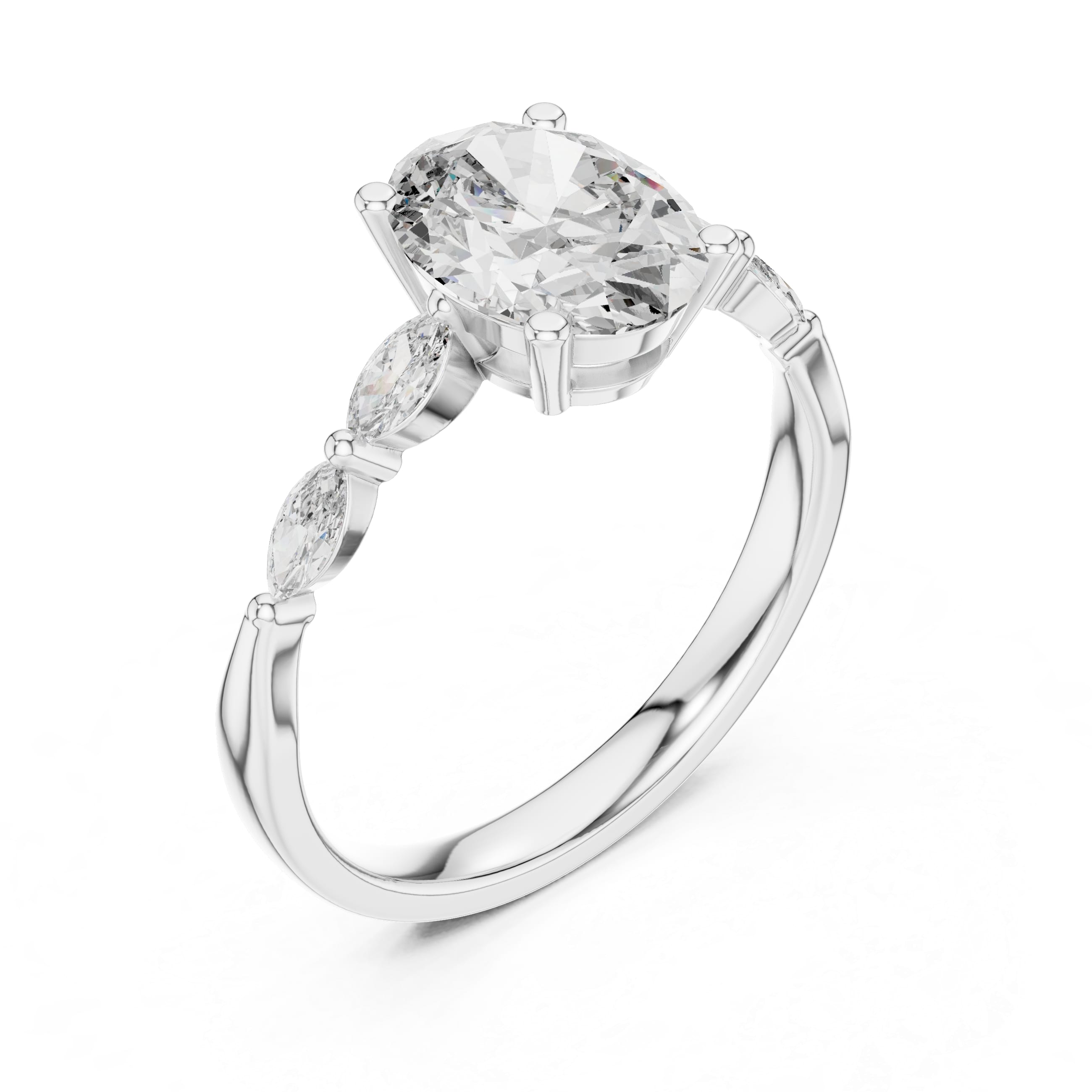 Elisora Oval Three-Stone Moissanite or Lab Diamond Engagement Ring | Marquise Side Accents in 10K/14K Gold or Silver