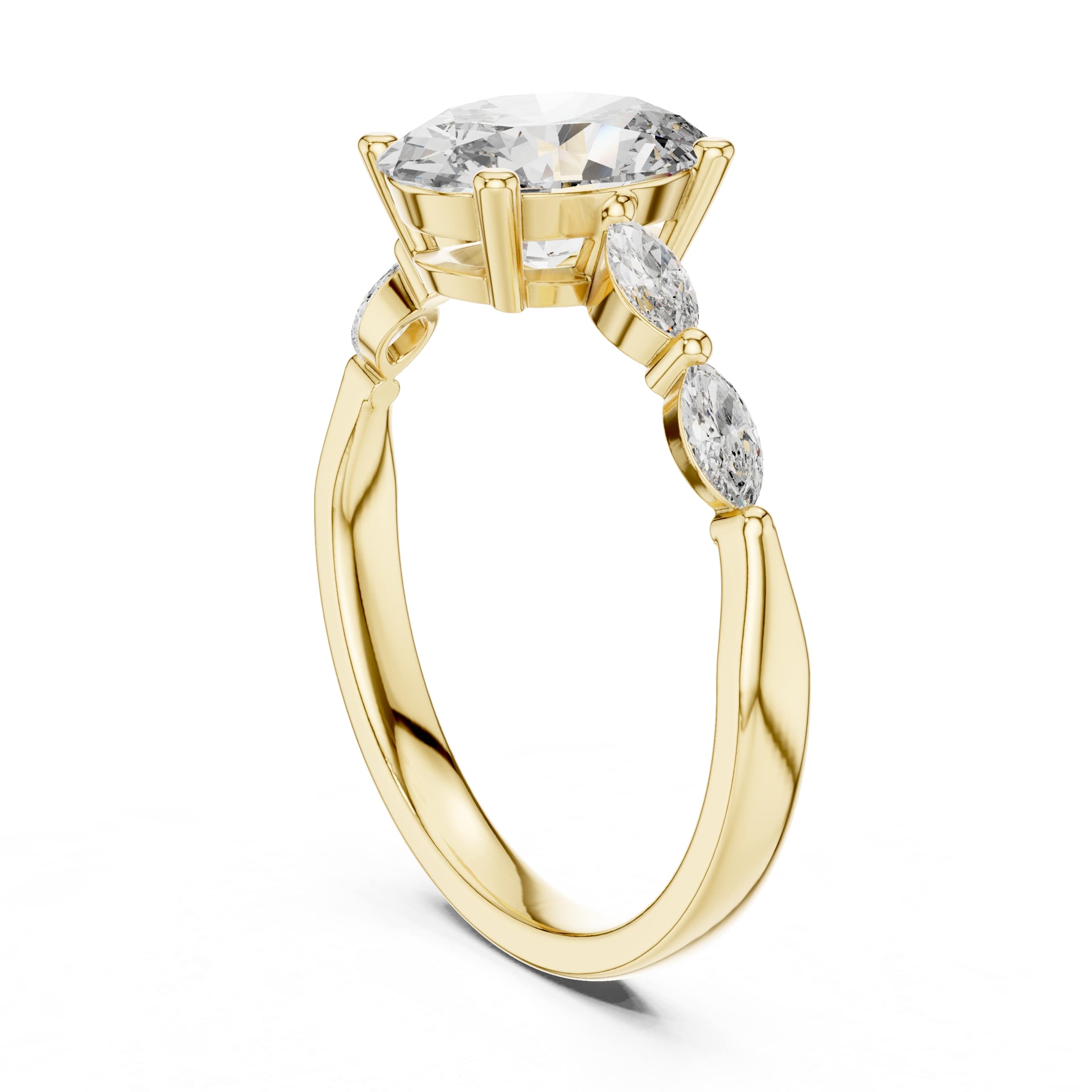 Elisora Oval Three-Stone Moissanite or Lab Diamond Engagement Ring | Marquise Side Accents in 10K/14K Gold or Silver