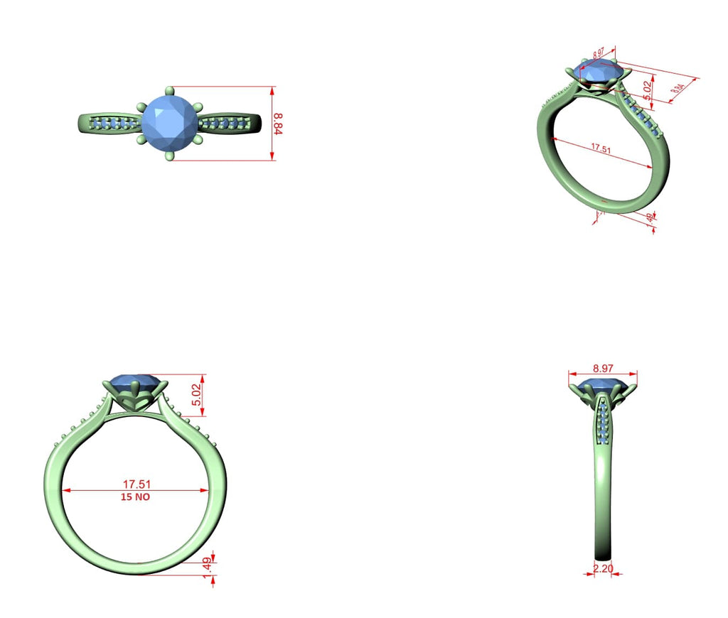 Elisora Round Solitaire Pavé Engagement Ring | Six-Prong Moissanite or Lab Diamond Ring with Pavé Band in 10K/14K Gold or Silver