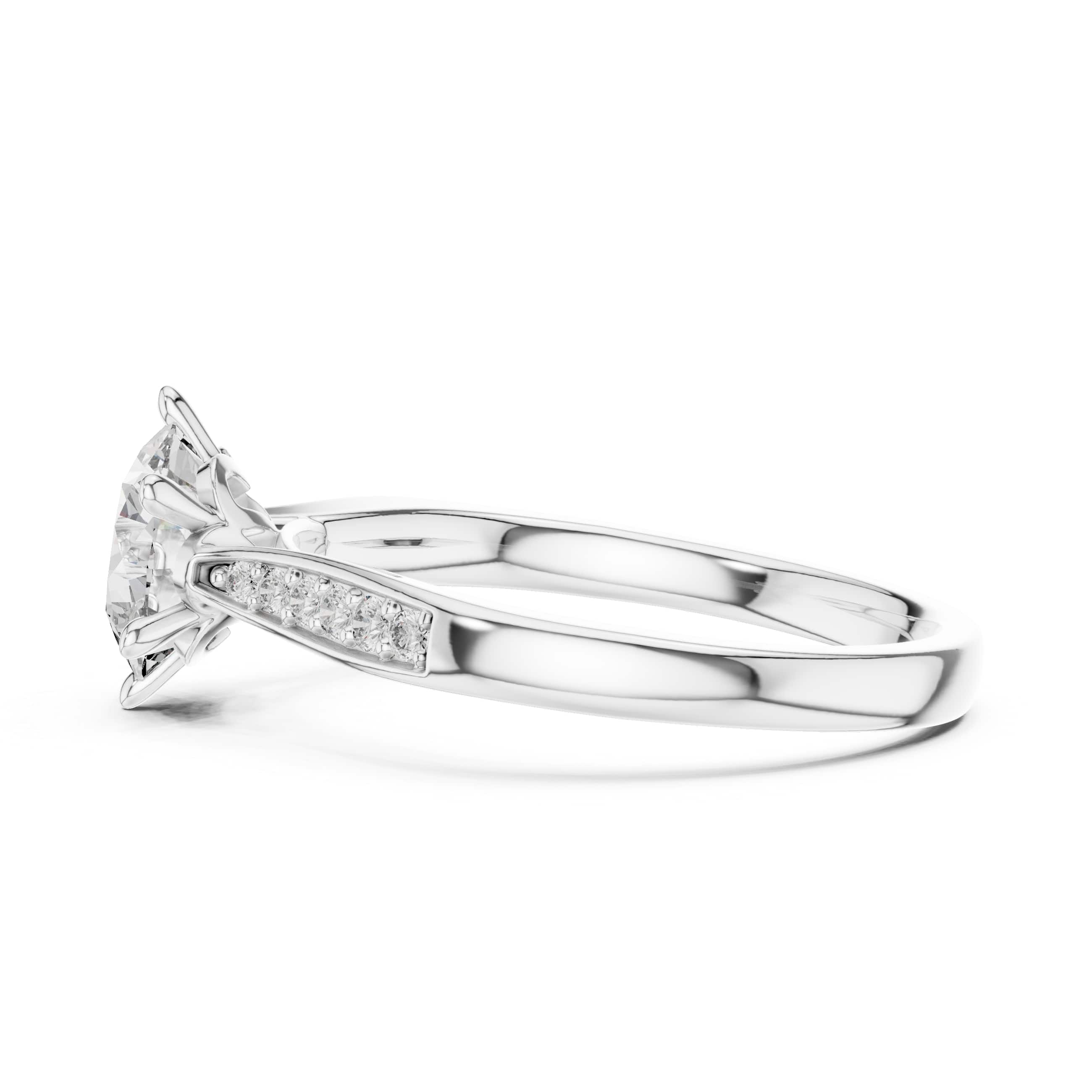 Elisora Round Solitaire Pavé Engagement Ring | Six-Prong Moissanite or Lab Diamond Ring with Pavé Band in 10K/14K Gold or Silver