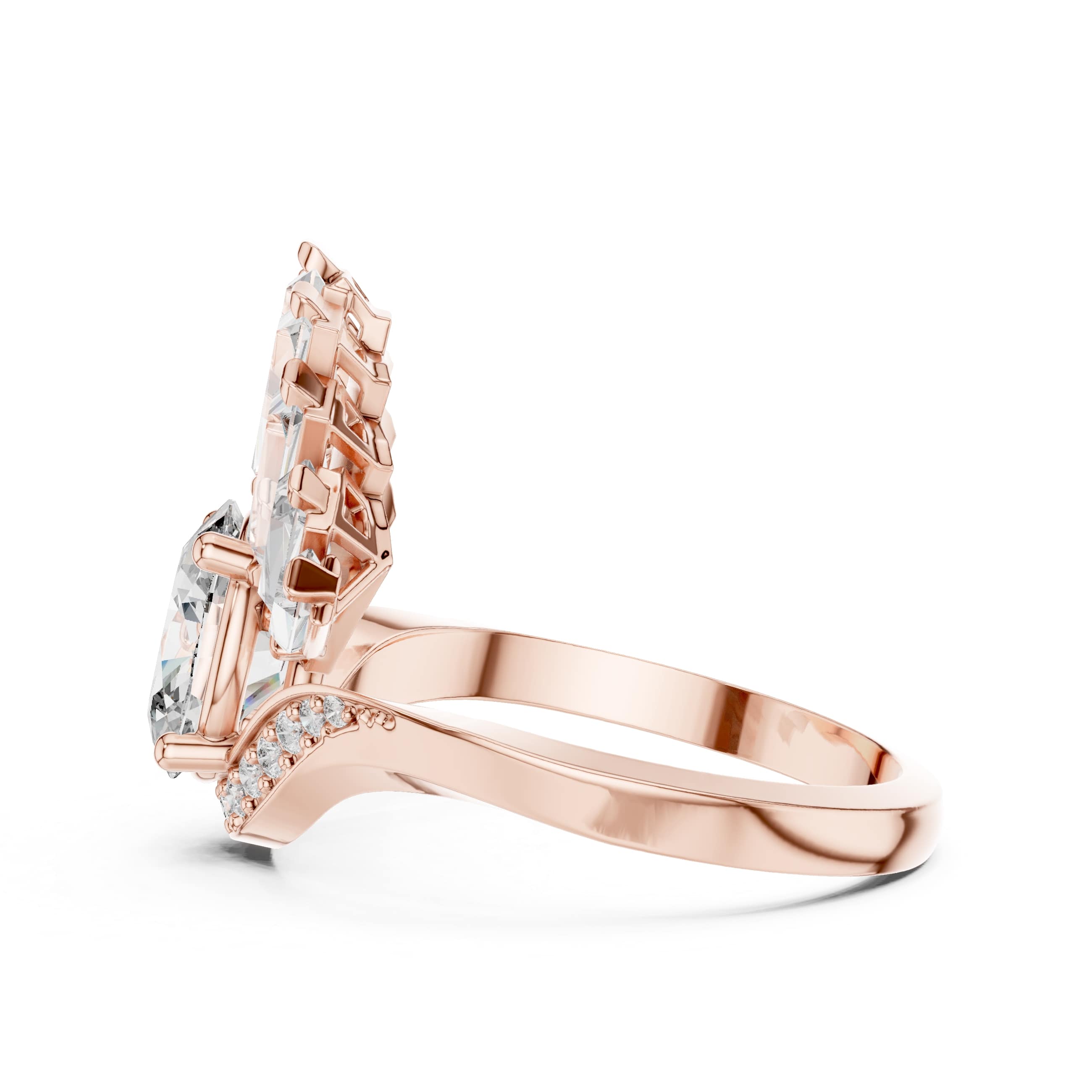 Elisora Peacock Fan Oval Moissanite Ring | Art Deco Statement Engagement & Cocktail Ring with Baguette Accents in 10K/14K Gold or Silver