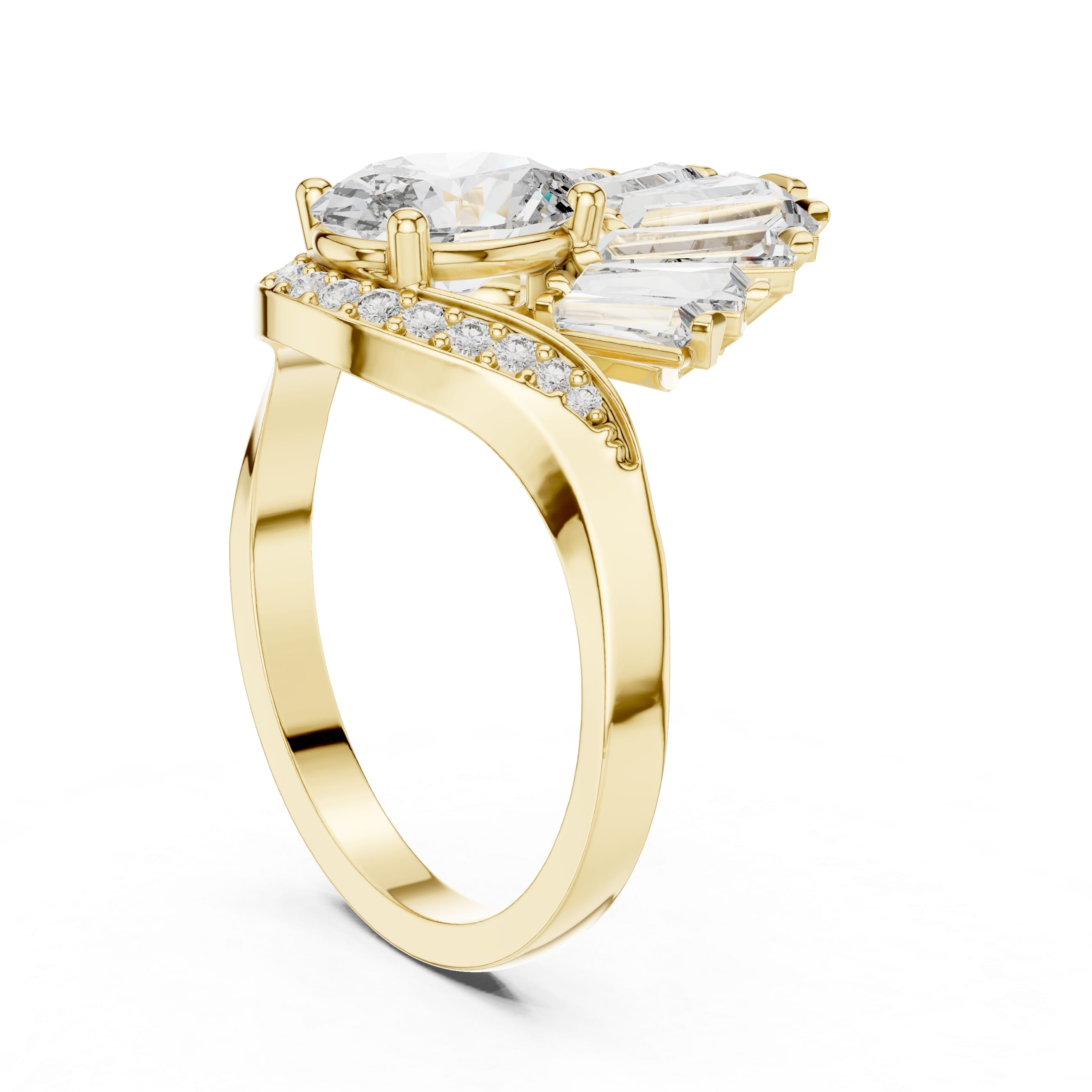 Elisora Peacock Fan Oval Moissanite Ring | Art Deco Statement Engagement & Cocktail Ring with Baguette Accents in 10K/14K Gold or Silver