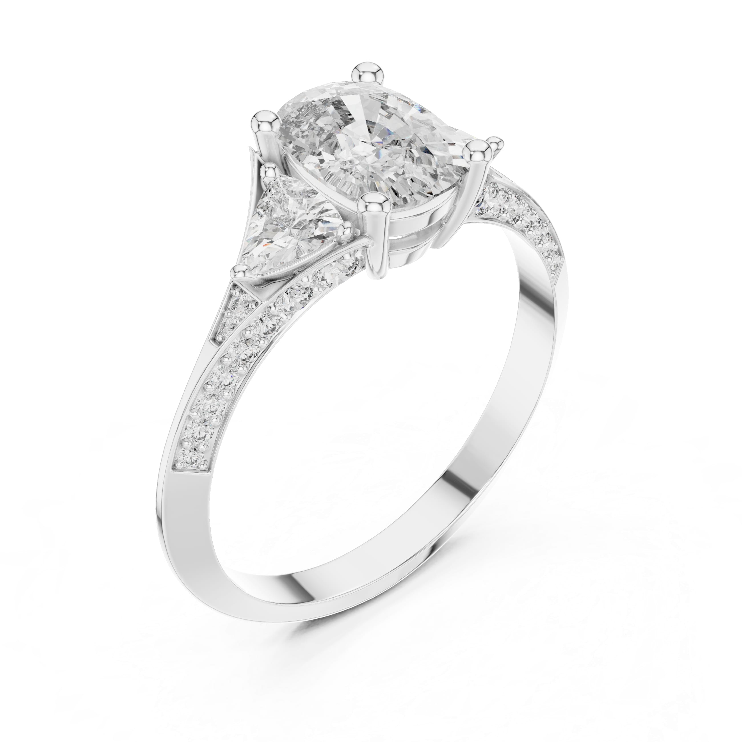Elisora Three-Stone Cushion Moissanite Engagement Ring | Pavé Band with Trillion Side Stones in 10K/14K Gold or Silver