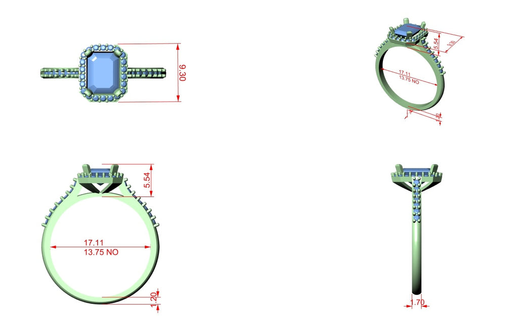 Elisora Emerald-Cut Halo Moissanite Ring | 0.85 CT D/VVS Center with 36-Stone Pavé Band | Micro-Set Engagement Ring in 10K/14K Gold or Silver