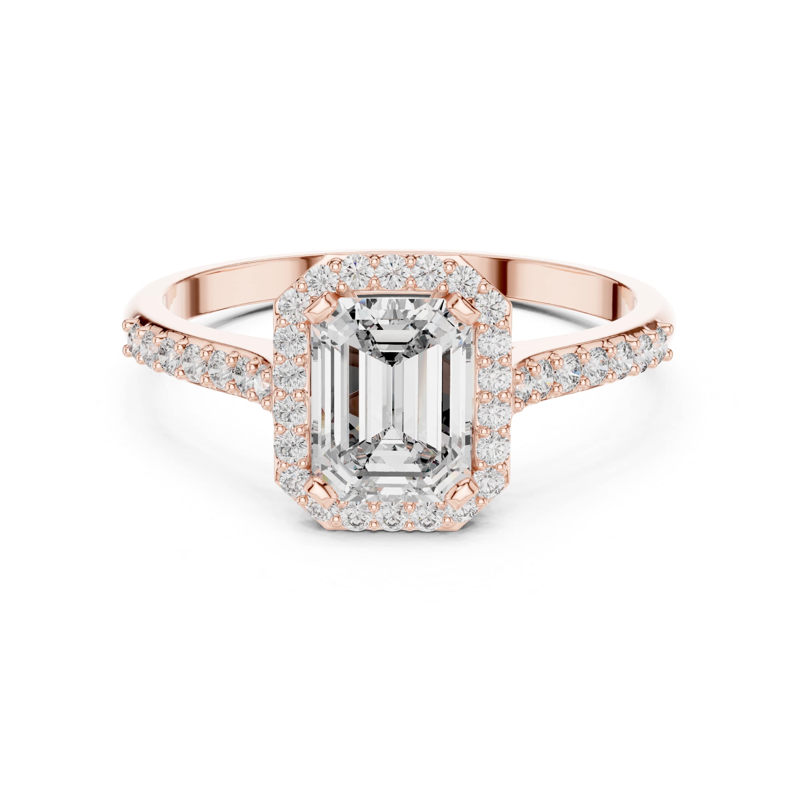 Elisora Emerald-Cut Halo Moissanite Ring | 0.85 CT D/VVS Center with 36-Stone Pavé Band | Micro-Set Engagement Ring in 10K/14K Gold or Silver