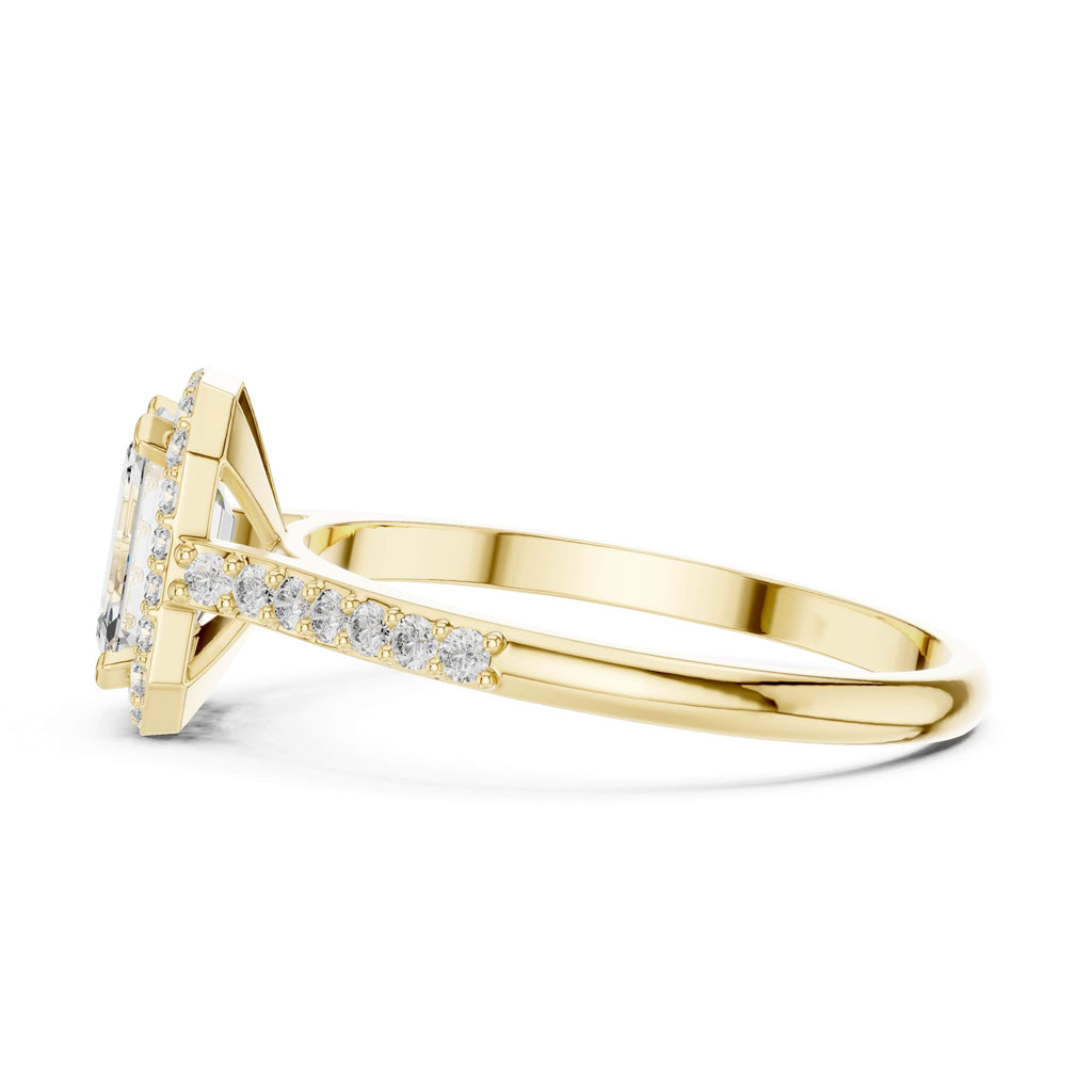 Elisora Emerald-Cut Halo Moissanite Ring | 0.85 CT D/VVS Center with 36-Stone Pavé Band | Micro-Set Engagement Ring in 10K/14K Gold or Silver