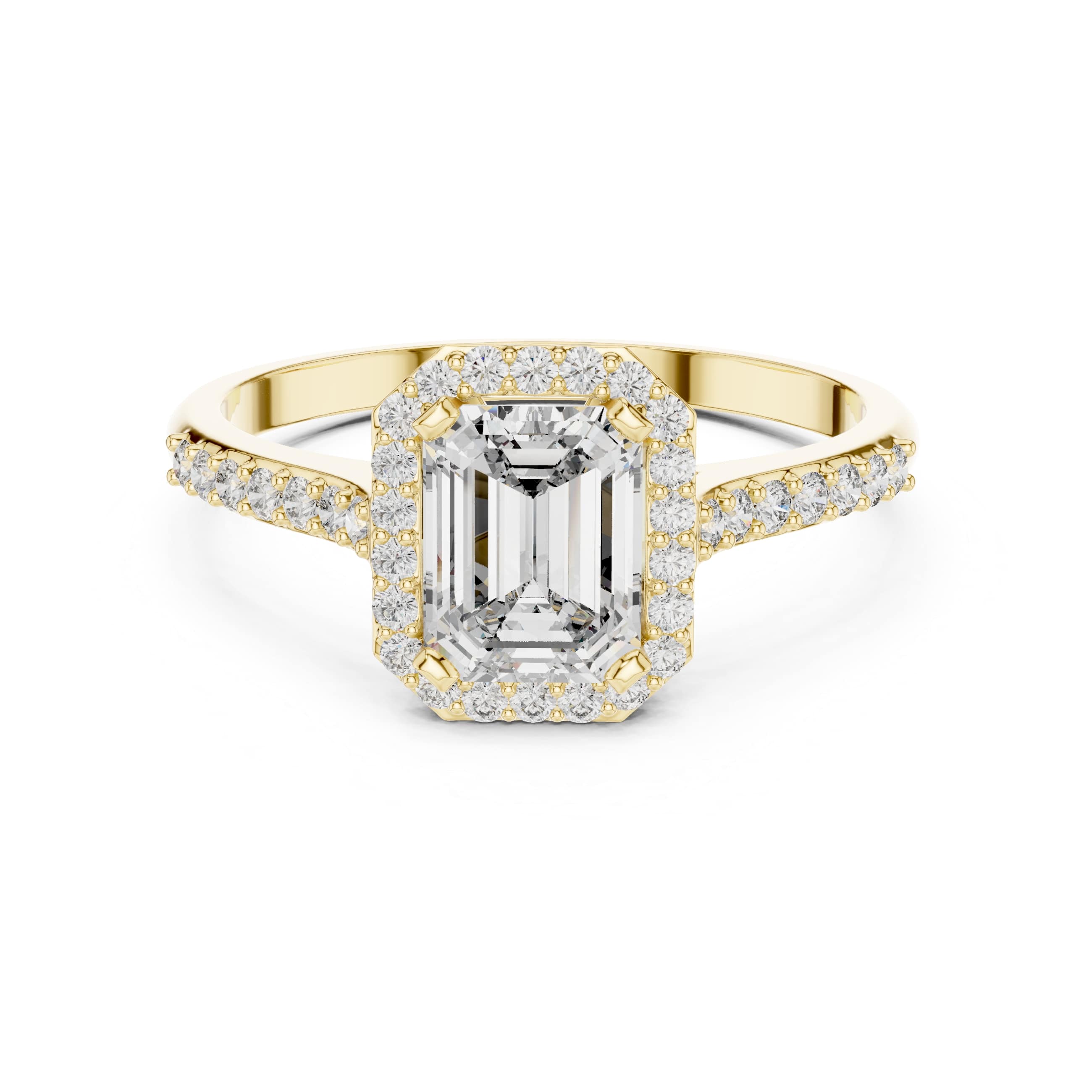 Elisora Emerald-Cut Halo Moissanite Ring | 0.85 CT D/VVS Center with 36-Stone Pavé Band | Micro-Set Engagement Ring in 10K/14K Gold or Silver