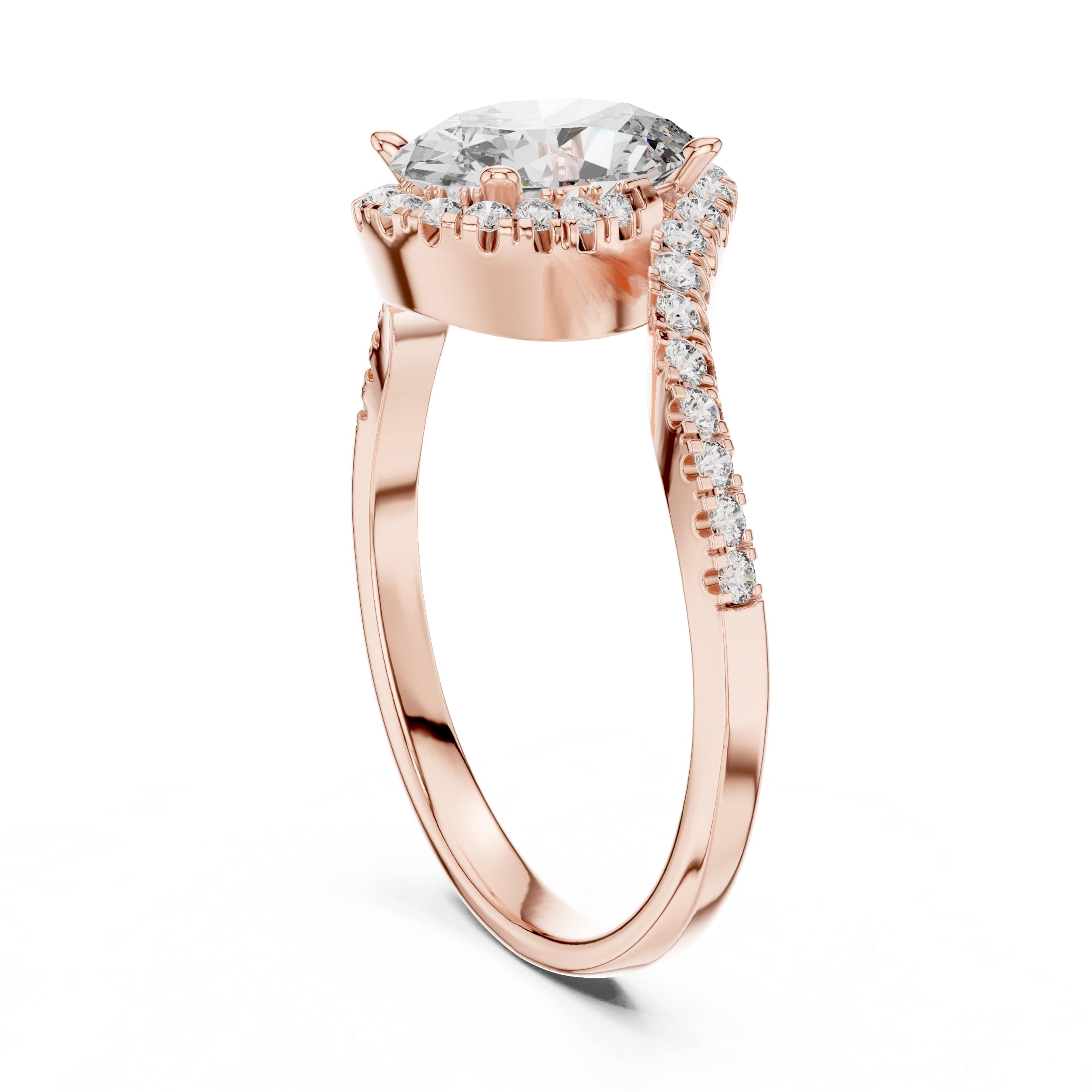 Elisora Oval Pavé Twist Moissanite Engagement Ring | Twisted Pavé Band Oval Solitaire in 10K/14K Gold or Silver