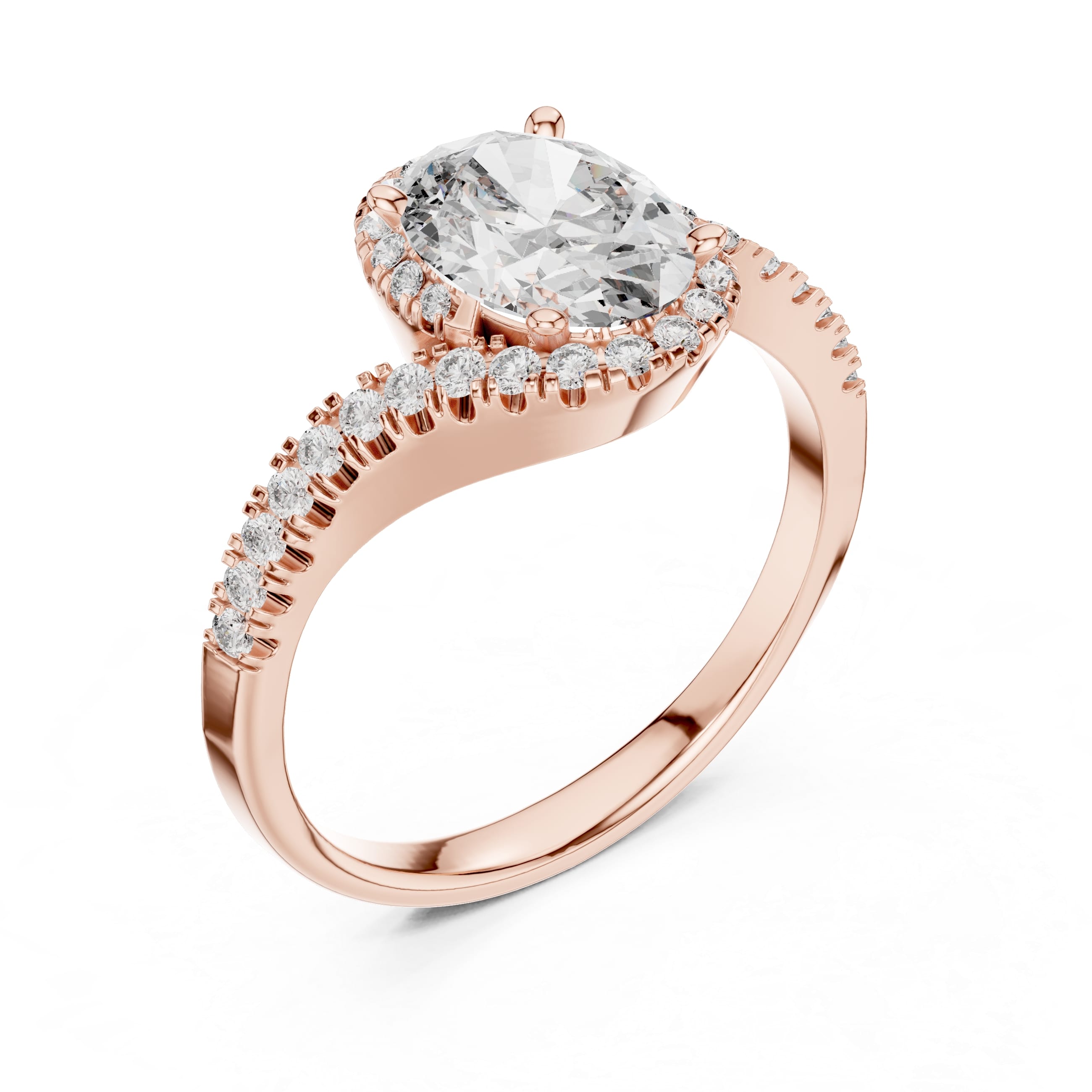 Elisora Oval Pavé Twist Moissanite Engagement Ring | Twisted Pavé Band Oval Solitaire in 10K/14K Gold or Silver