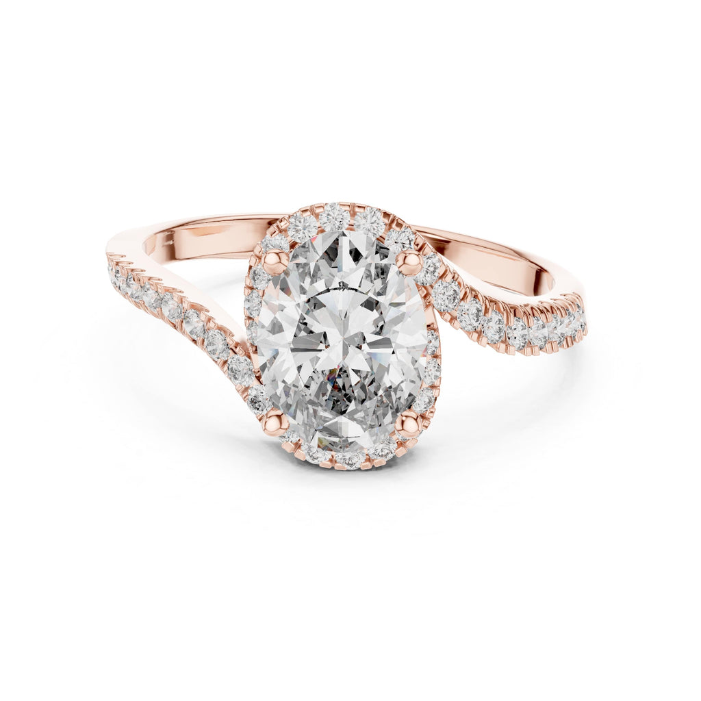 Elisora Oval Pavé Twist Moissanite Engagement Ring | Twisted Pavé Band Oval Solitaire in 10K/14K Gold or Silver