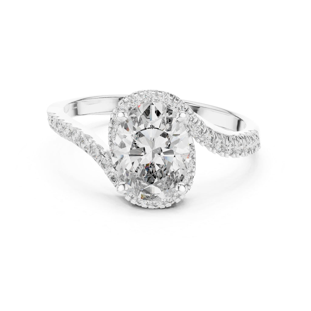 Elisora Oval Pavé Twist Moissanite Engagement Ring | Twisted Pavé Band Oval Solitaire in 10K/14K Gold or Silver